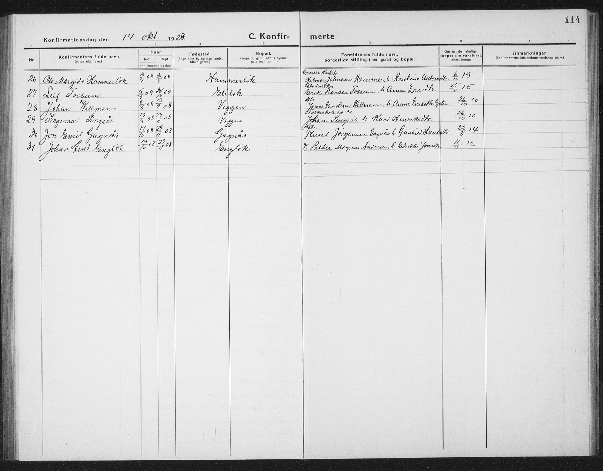 Ministerialprotokoller, klokkerbøker og fødselsregistre - Sør-Trøndelag, AV/SAT-A-1456/665/L0778: Parish register (copy) no. 665C03, 1916-1938, p. 114