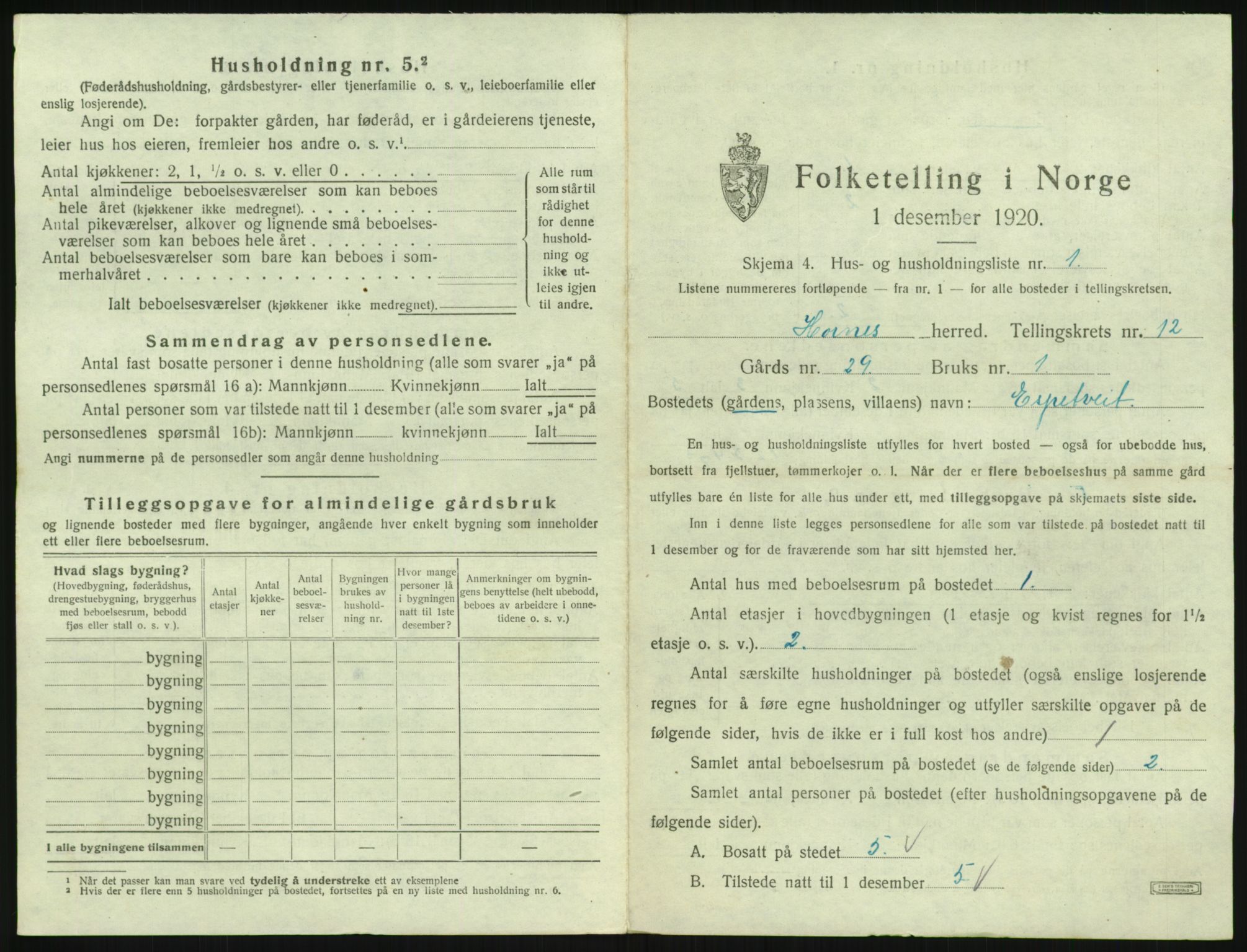 SAK, 1920 census for Hornnes, 1920, p. 473