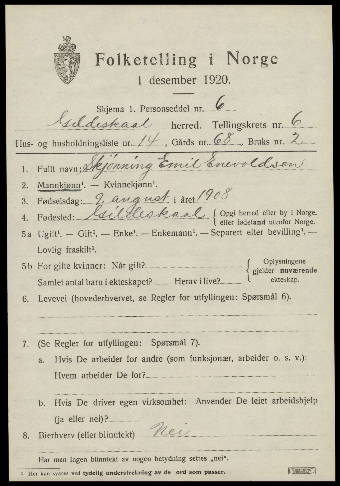 SAT, 1920 census for Gildeskål, 1920, p. 4996