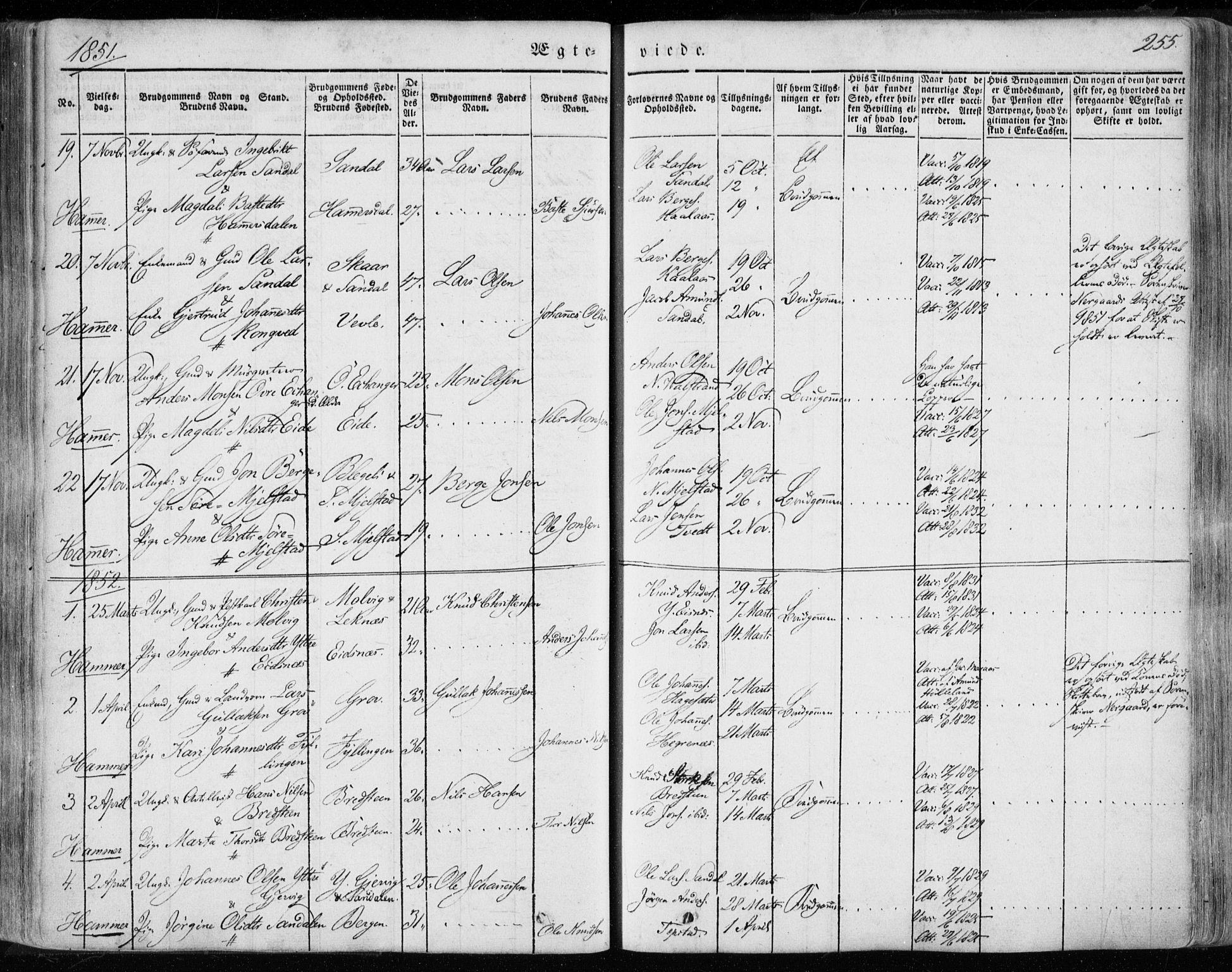 Hamre sokneprestembete, SAB/A-75501/H/Ha/Haa/Haaa/L0013: Parish register (official) no. A 13, 1846-1857, p. 255