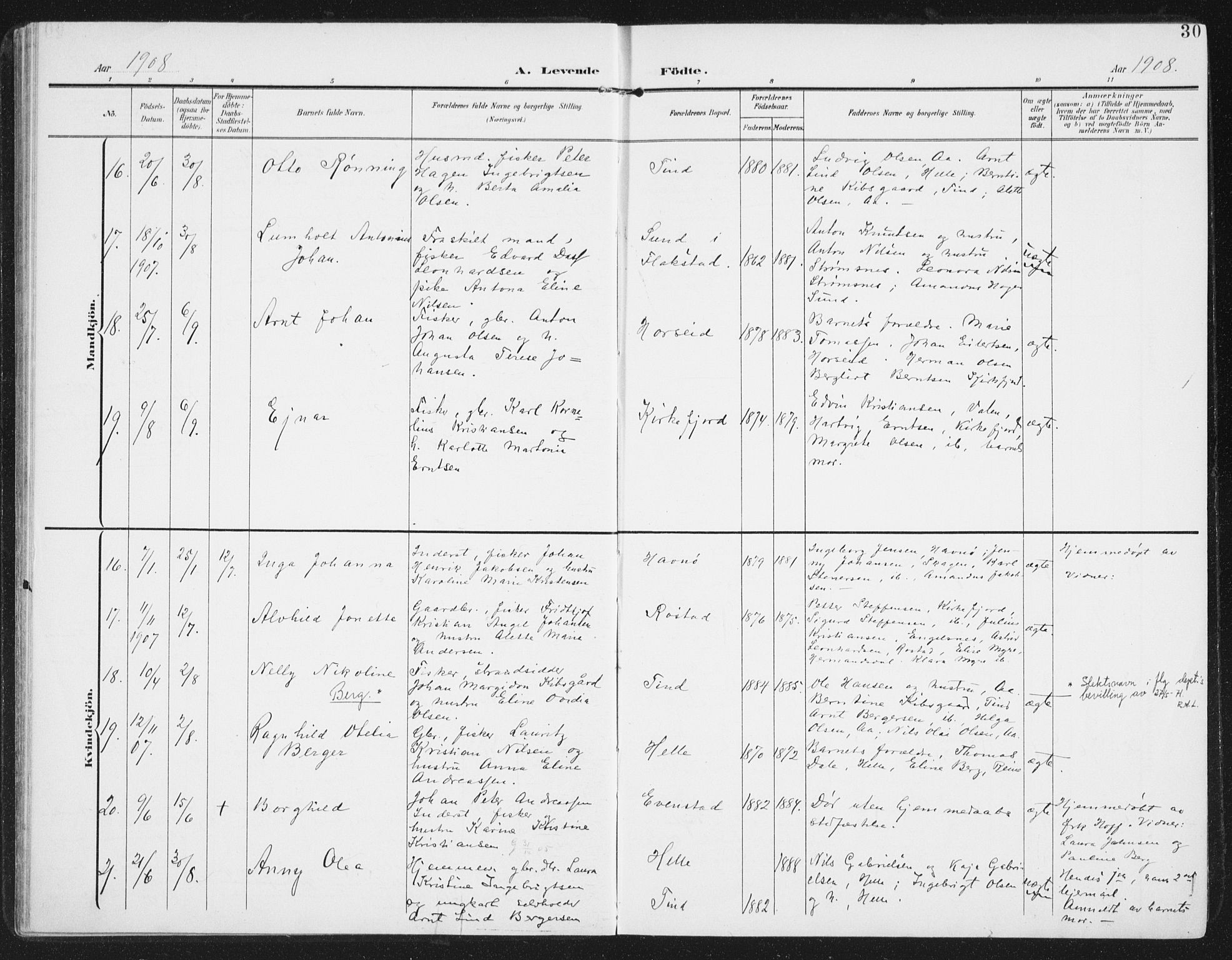 Ministerialprotokoller, klokkerbøker og fødselsregistre - Nordland, AV/SAT-A-1459/886/L1221: Parish register (official) no. 886A03, 1903-1913, p. 30