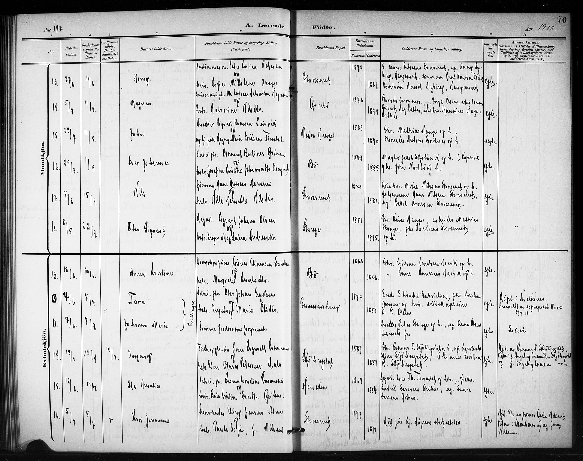 Torvastad sokneprestkontor, AV/SAST-A -101857/H/Ha/Hab/L0008: Parish register (copy) no. B 8, 1901-1924, p. 70