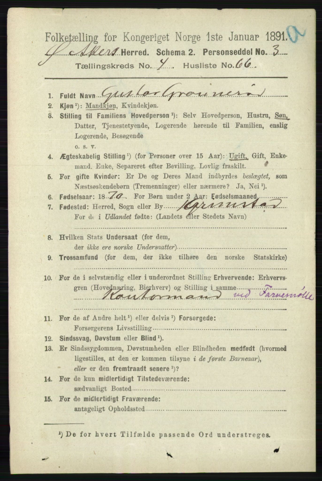 RA, 1891 census for 0218 Aker, 1891, p. 4887