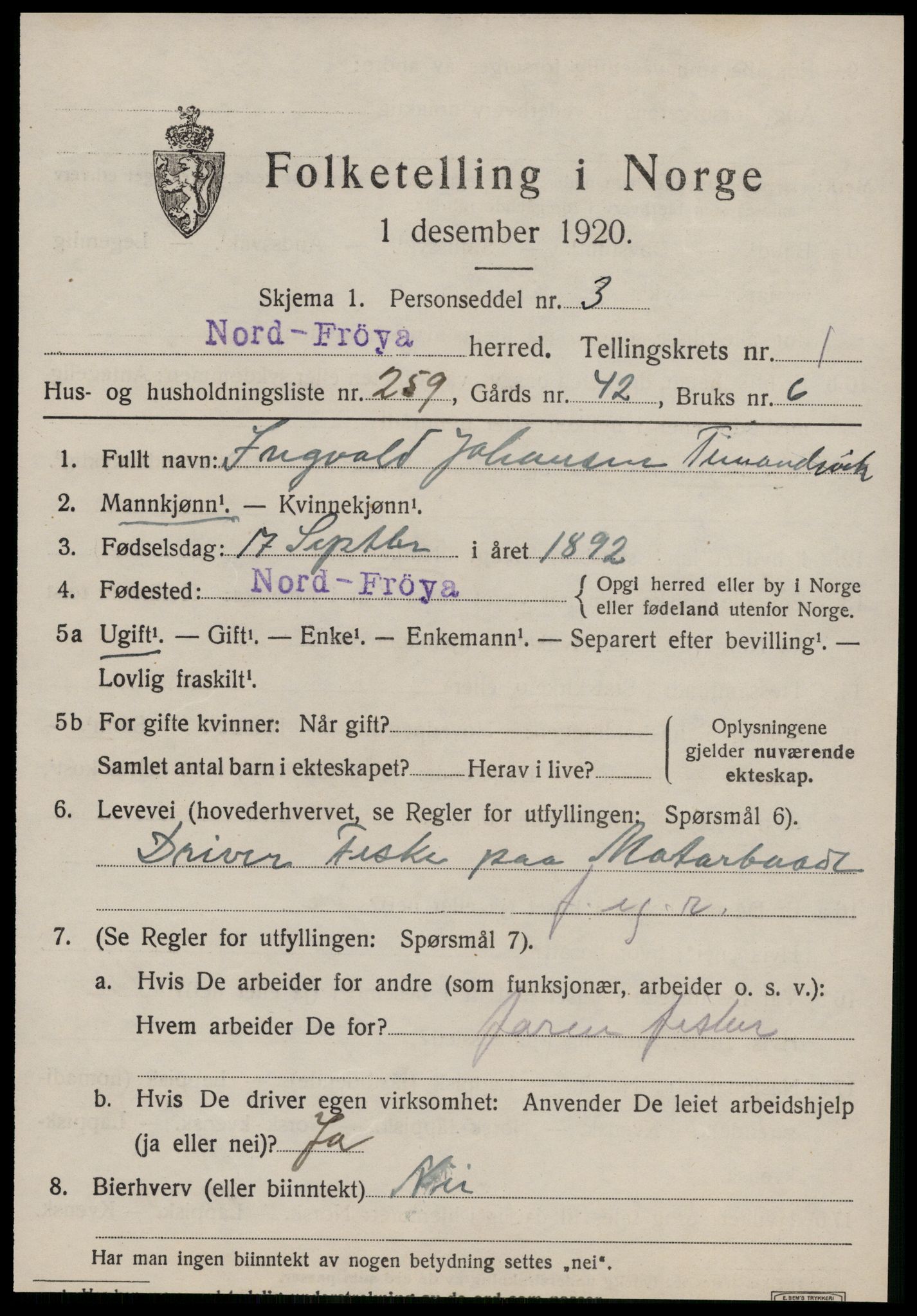 SAT, 1920 census for Nord-Frøya, 1920, p. 4553