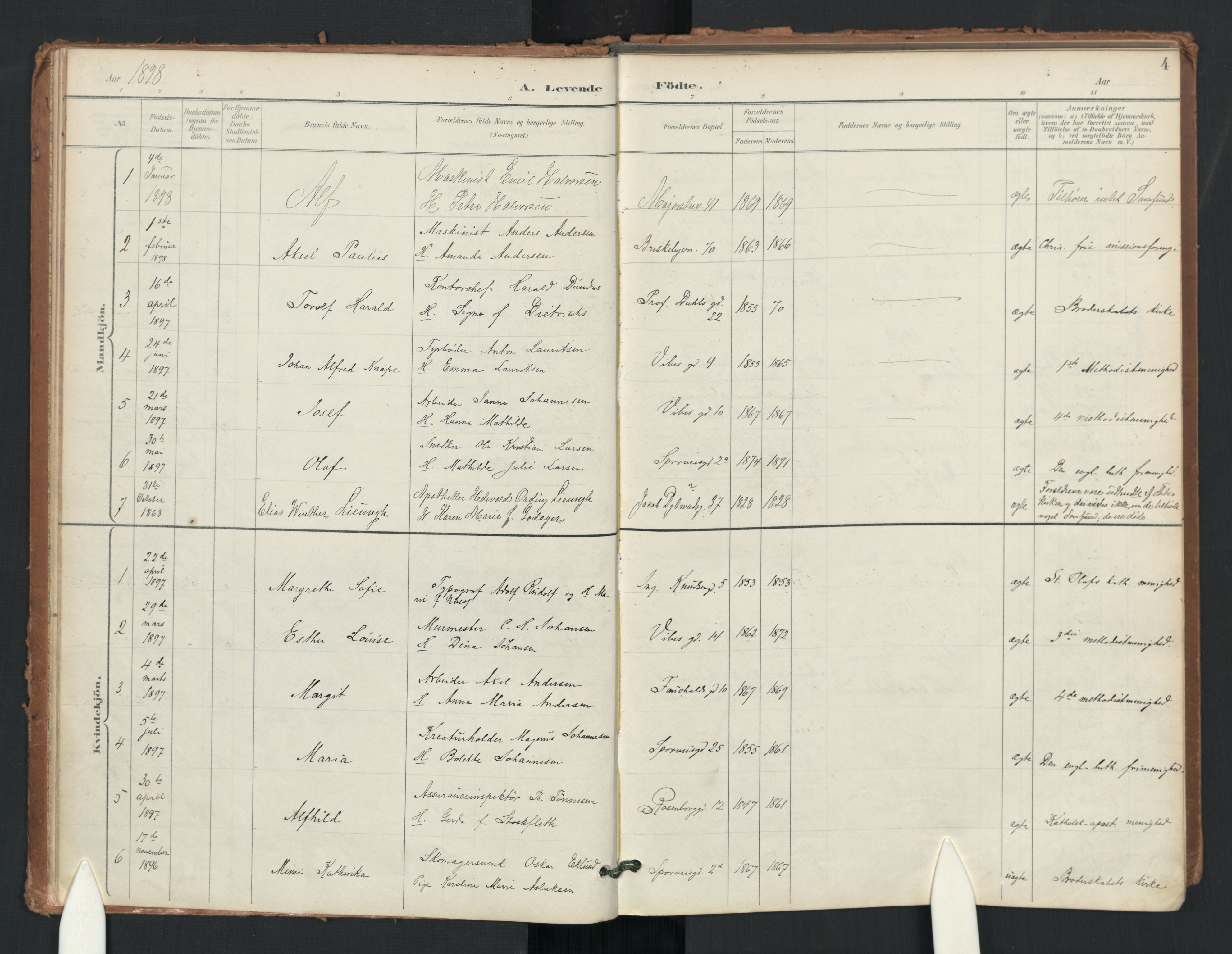 Uranienborg prestekontor Kirkebøker, AV/SAO-A-10877/F/Fa/L0006: Parish register (official) no. I 6, 1894-1935, p. 4