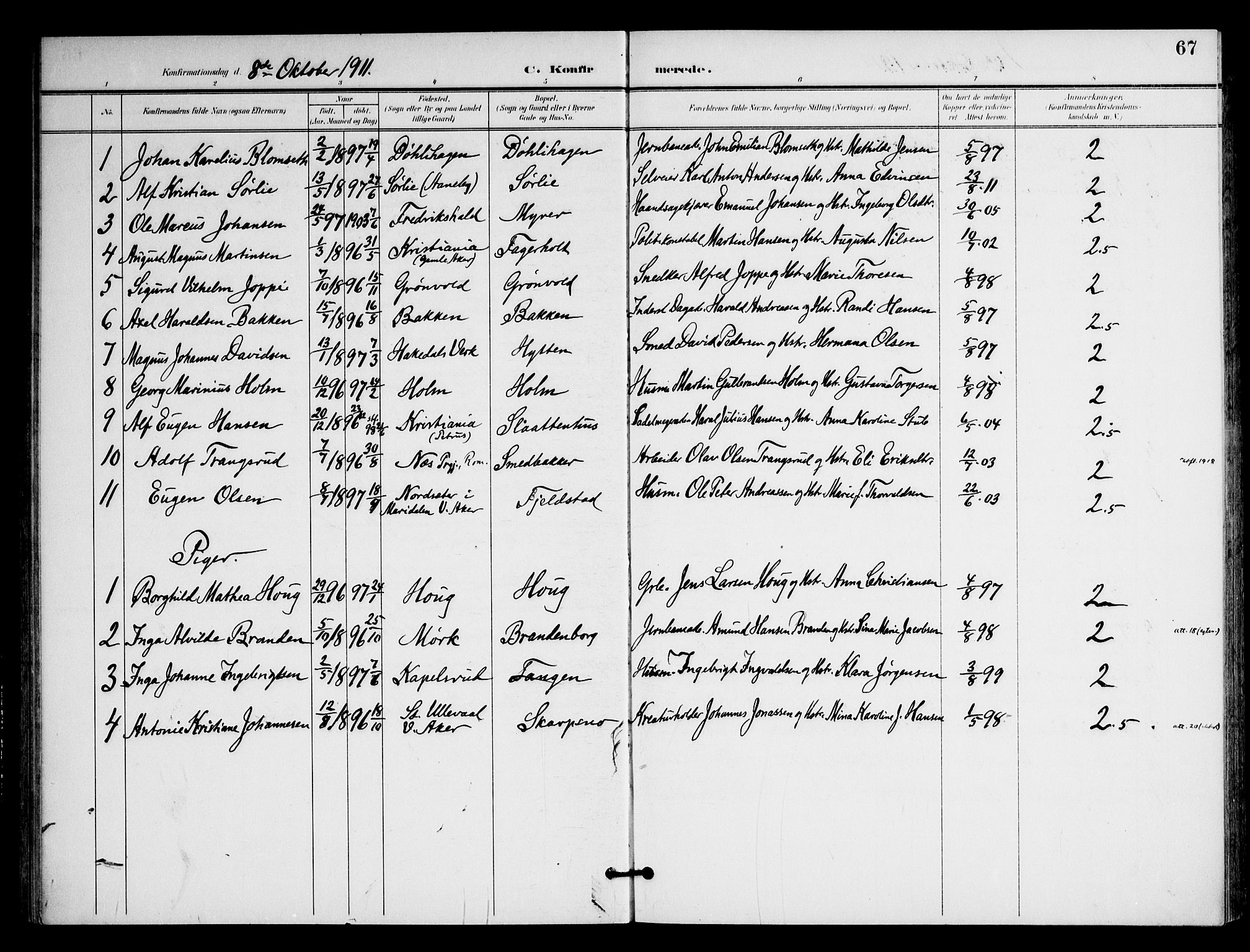 Nittedal prestekontor Kirkebøker, SAO/A-10365a/F/Fb/L0002: Parish register (official) no. II 2, 1902-1921, p. 67
