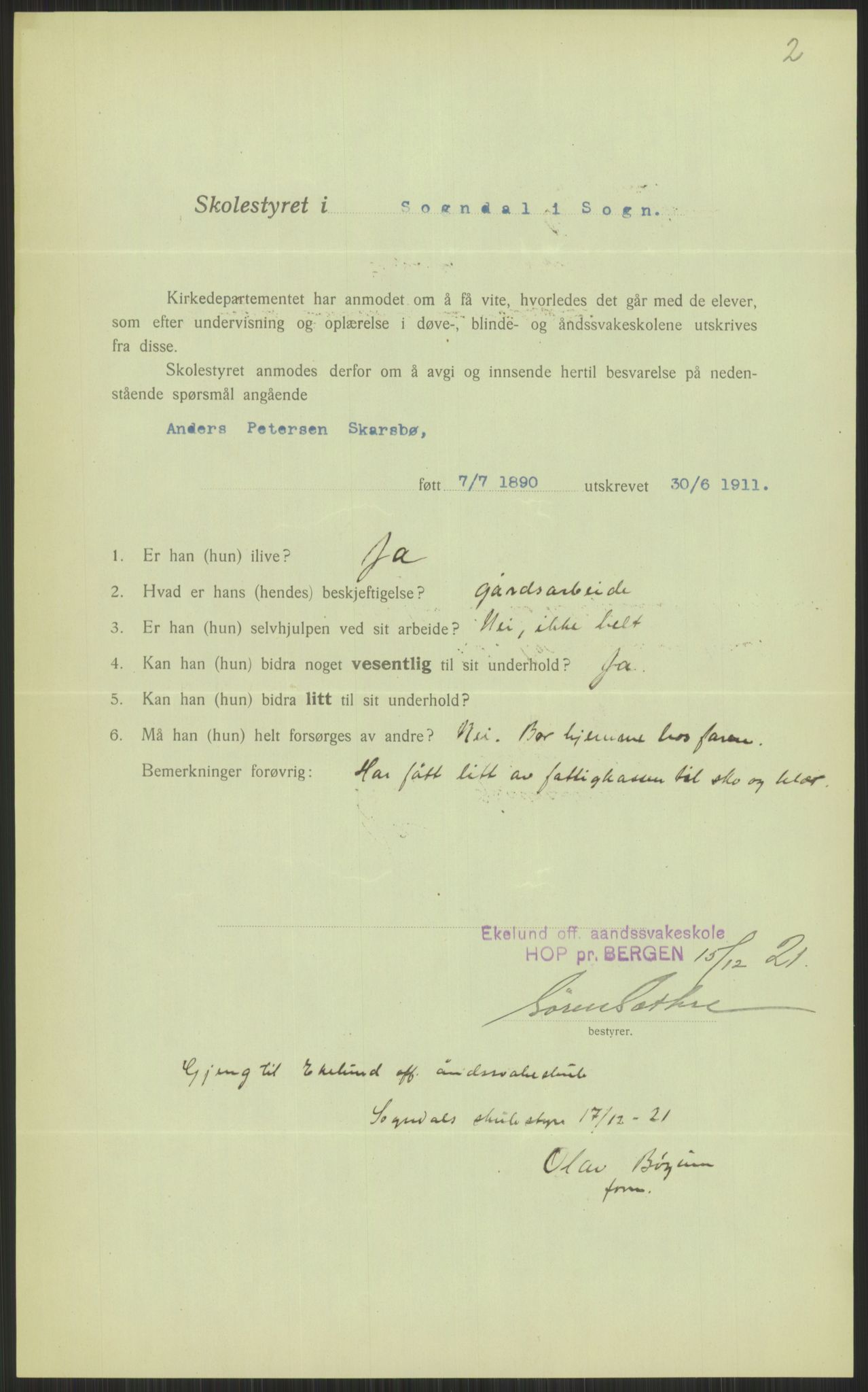 Kirke- og undervisningsdepartementet, 1. skolekontor D, AV/RA-S-1021/F/Fh/Fhl/L0044: Hvor blir det av elevene?, 1911-1921, p. 417