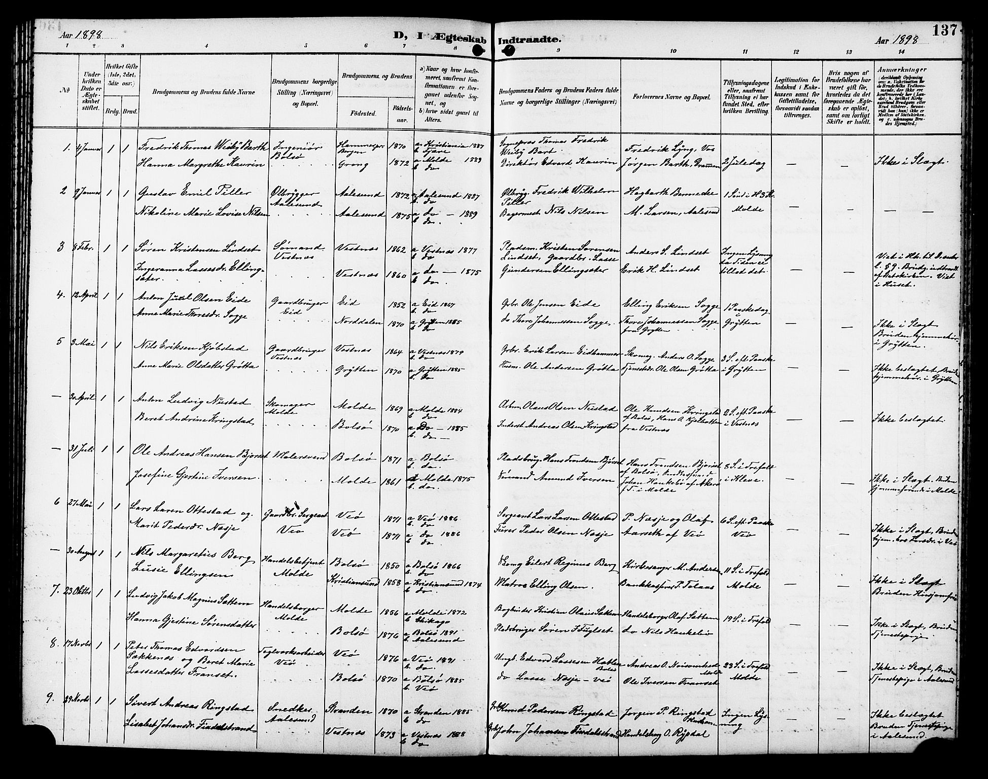 Ministerialprotokoller, klokkerbøker og fødselsregistre - Møre og Romsdal, SAT/A-1454/558/L0702: Parish register (copy) no. 558C03, 1894-1915, p. 137