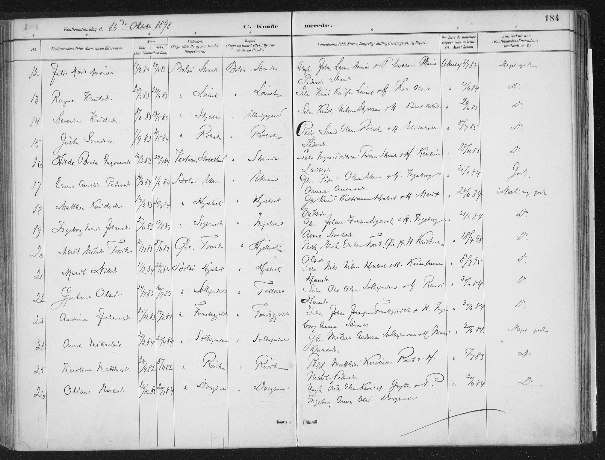 Ministerialprotokoller, klokkerbøker og fødselsregistre - Møre og Romsdal, SAT/A-1454/555/L0658: Parish register (official) no. 555A09, 1887-1917, p. 184