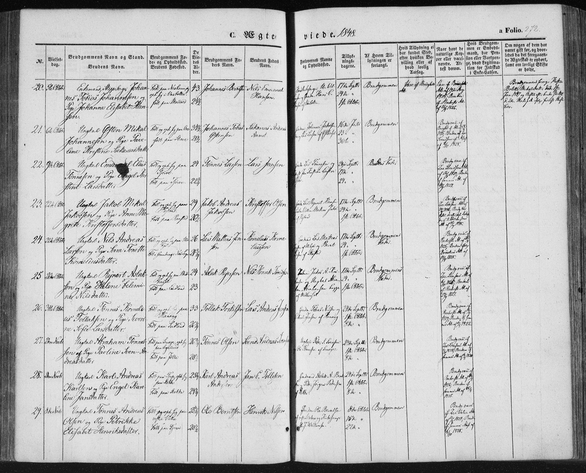 Lista sokneprestkontor, SAK/1111-0027/F/Fa/L0010: Parish register (official) no. A 10, 1846-1861, p. 272