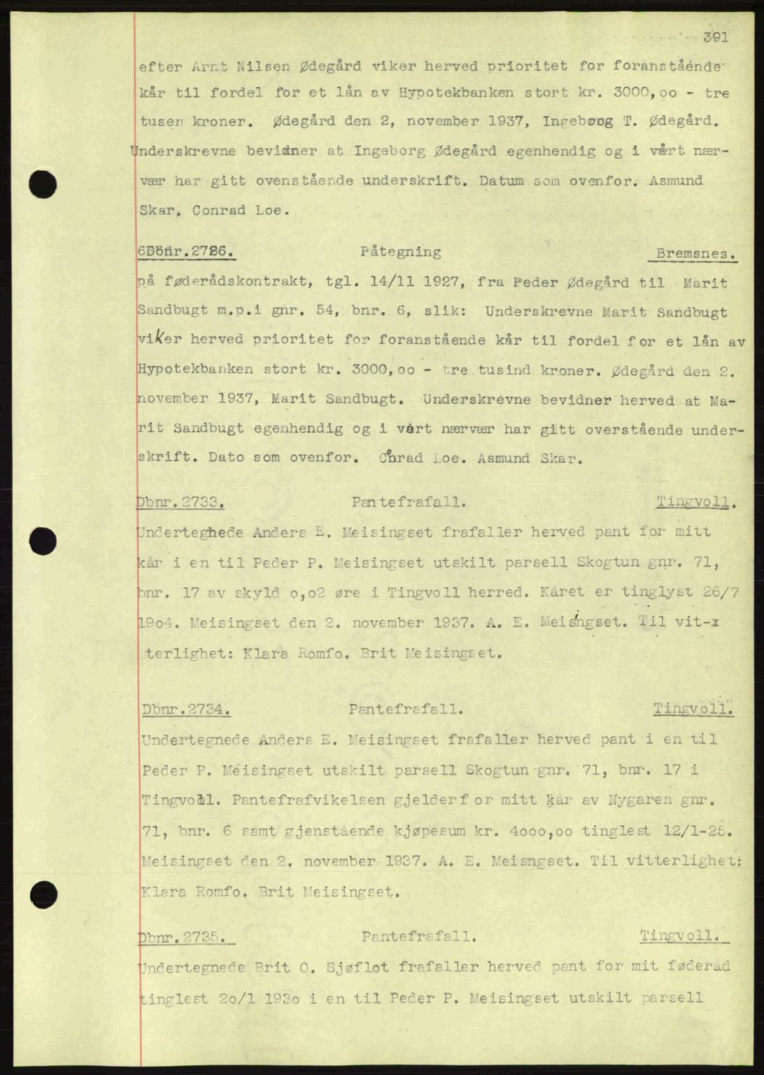 Nordmøre sorenskriveri, AV/SAT-A-4132/1/2/2Ca: Mortgage book no. C80, 1936-1939, Diary no: : 2726/1937