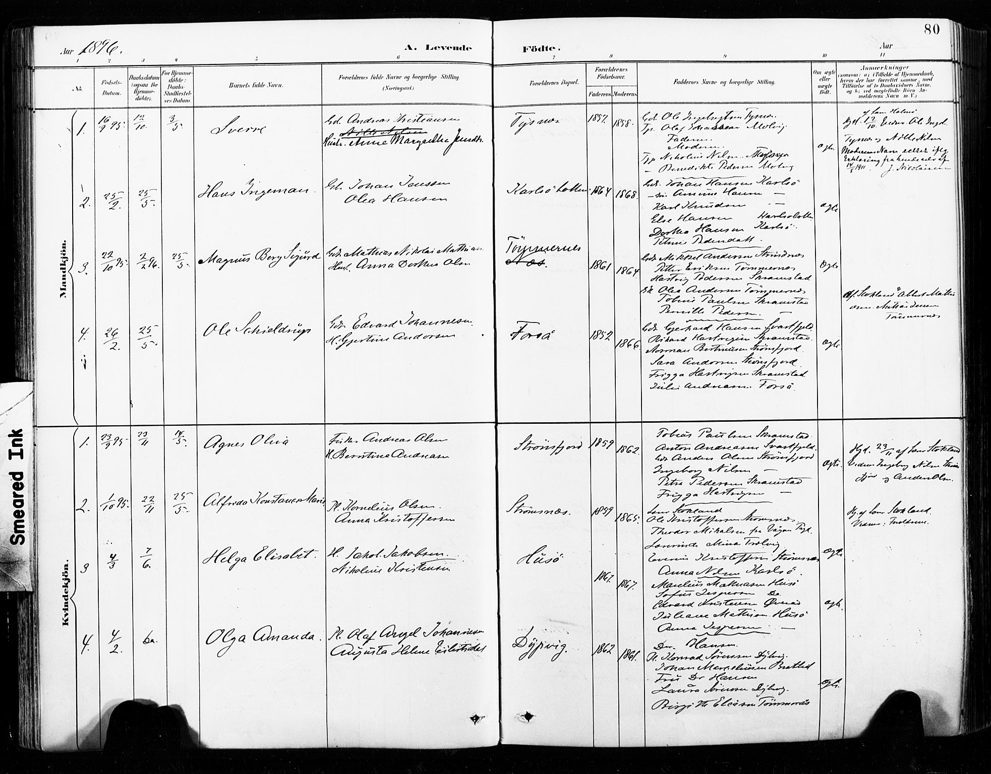 Ministerialprotokoller, klokkerbøker og fødselsregistre - Nordland, SAT/A-1459/859/L0847: Parish register (official) no. 859A07, 1890-1899, p. 80