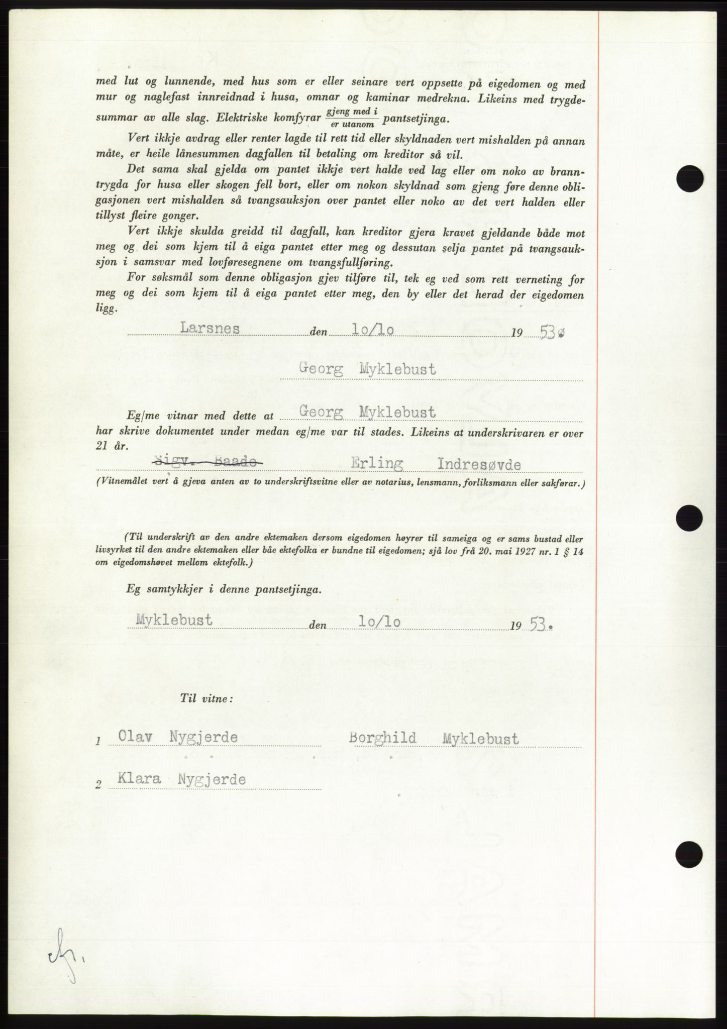 Søre Sunnmøre sorenskriveri, AV/SAT-A-4122/1/2/2C/L0124: Mortgage book no. 12B, 1953-1954, Diary no: : 2564/1953
