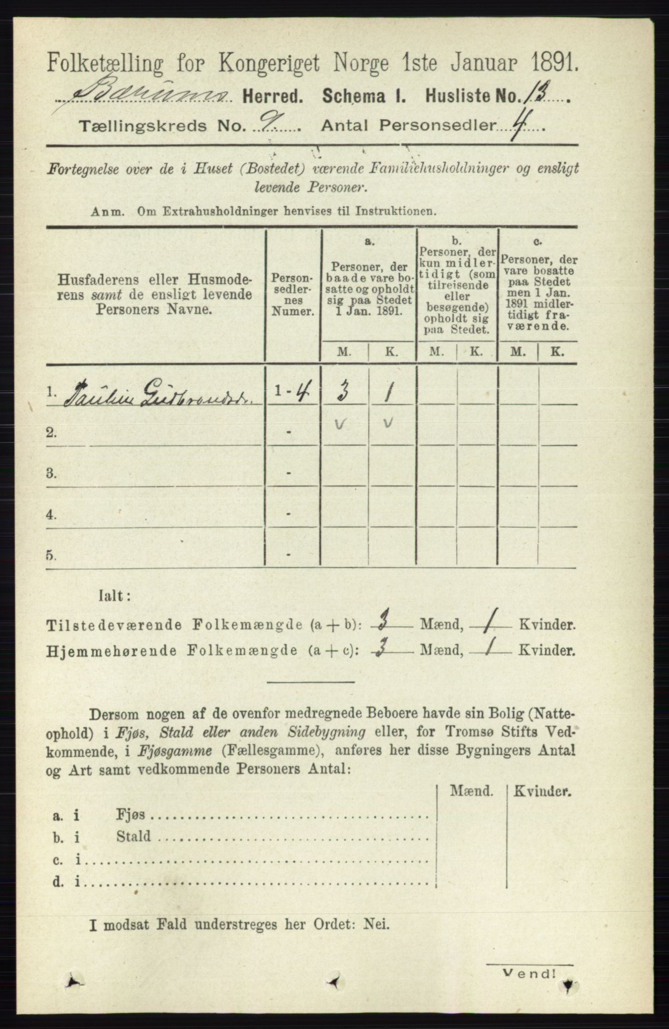 RA, 1891 census for 0219 Bærum, 1891, p. 4992
