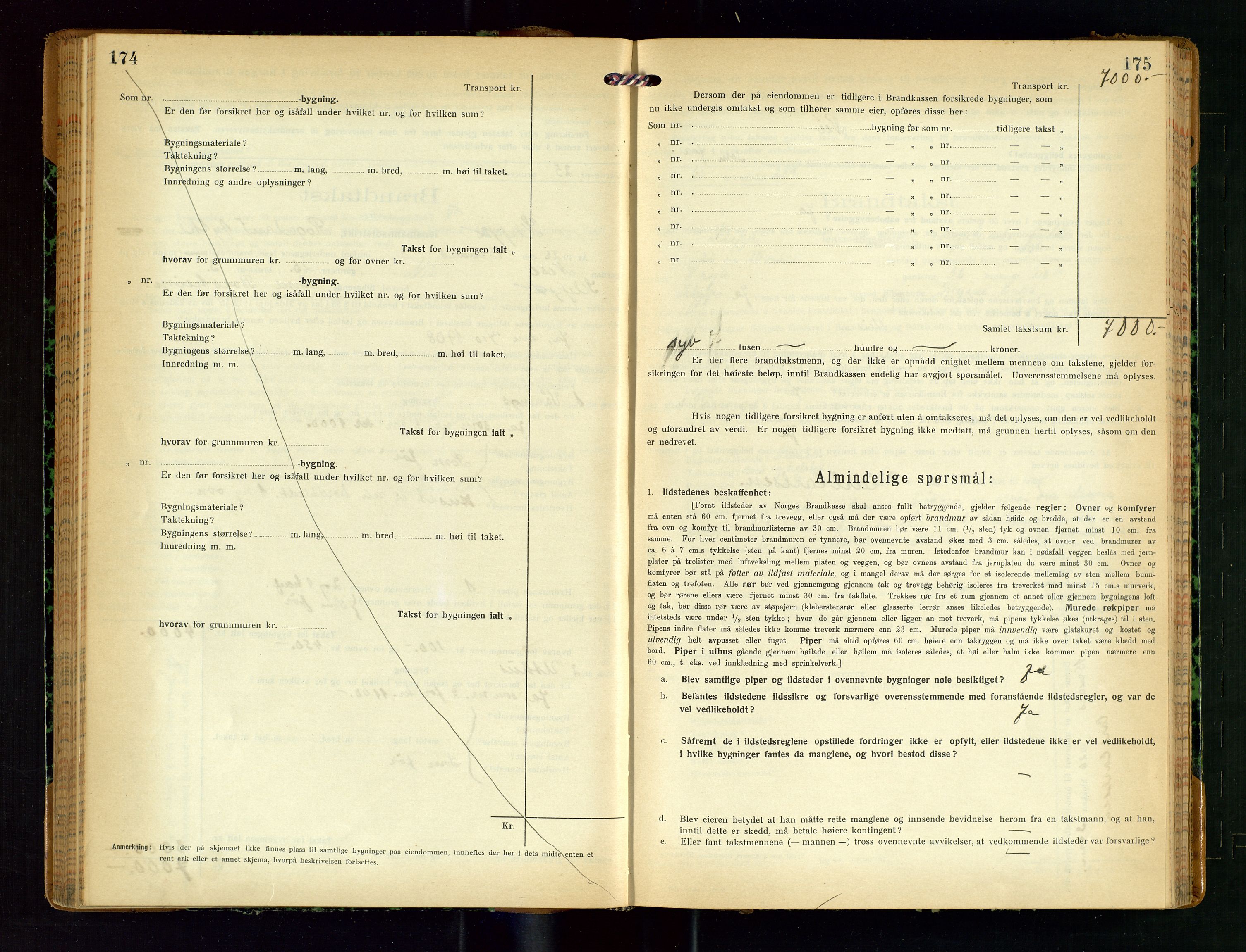 Klepp lensmannskontor, SAST/A-100163/Goc/L0011: "Brandtakstprotokoll" m/register, 1924-1929, p. 174-175