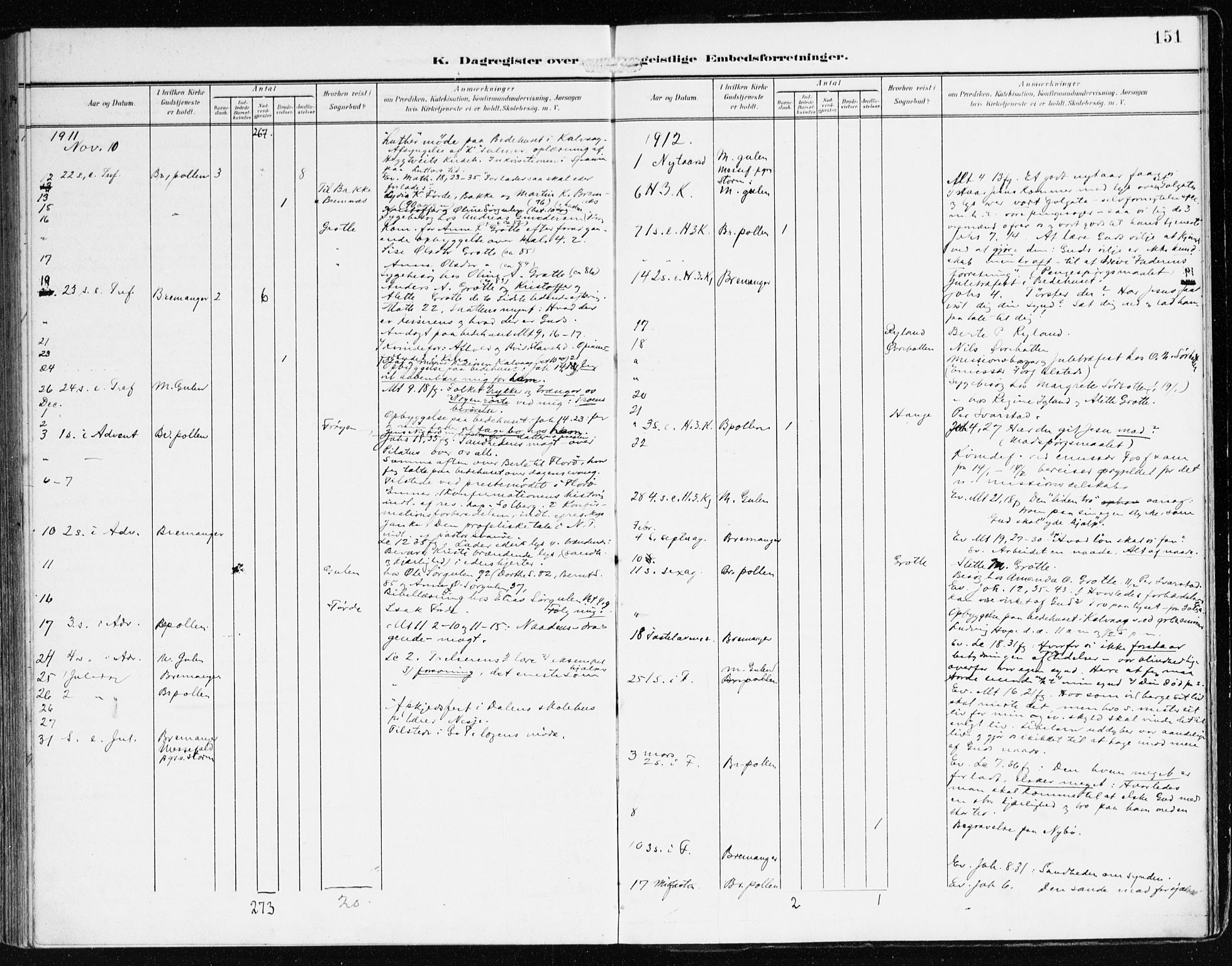 Bremanger sokneprestembete, SAB/A-82201/H/Haa/Haab/L0003: Parish register (official) no. B 3, 1908-1925, p. 151