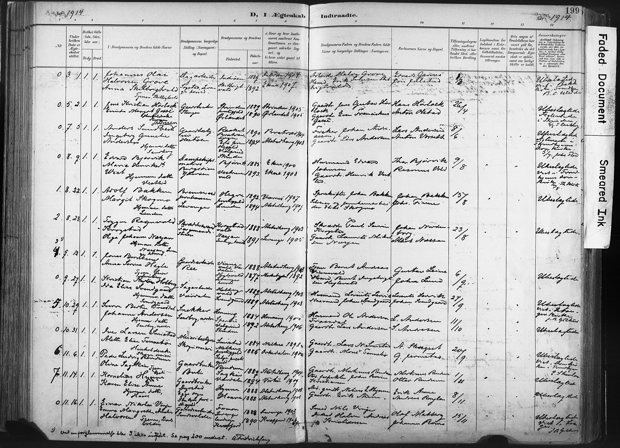 Ministerialprotokoller, klokkerbøker og fødselsregistre - Nord-Trøndelag, AV/SAT-A-1458/717/L0162: Parish register (official) no. 717A12, 1898-1923, p. 199