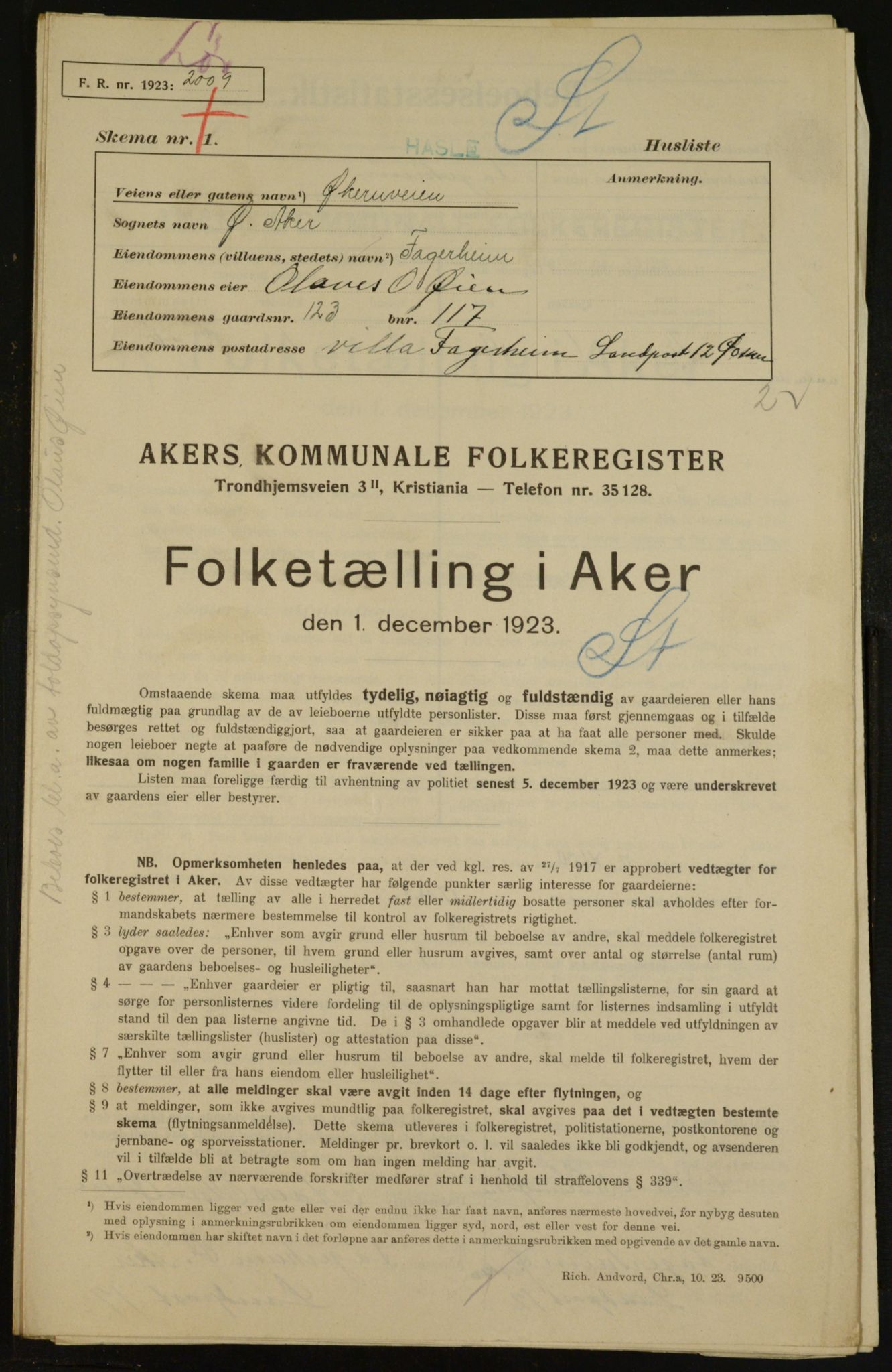 , Municipal Census 1923 for Aker, 1923, p. 35205