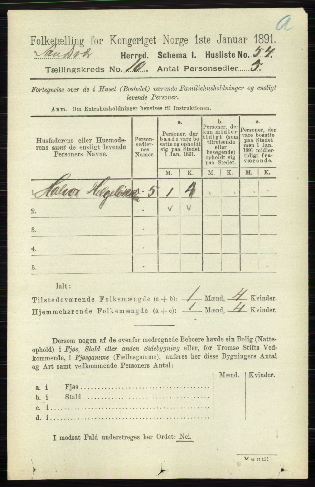 RA, 1891 census for 0629 Sandsvær, 1891, p. 4890