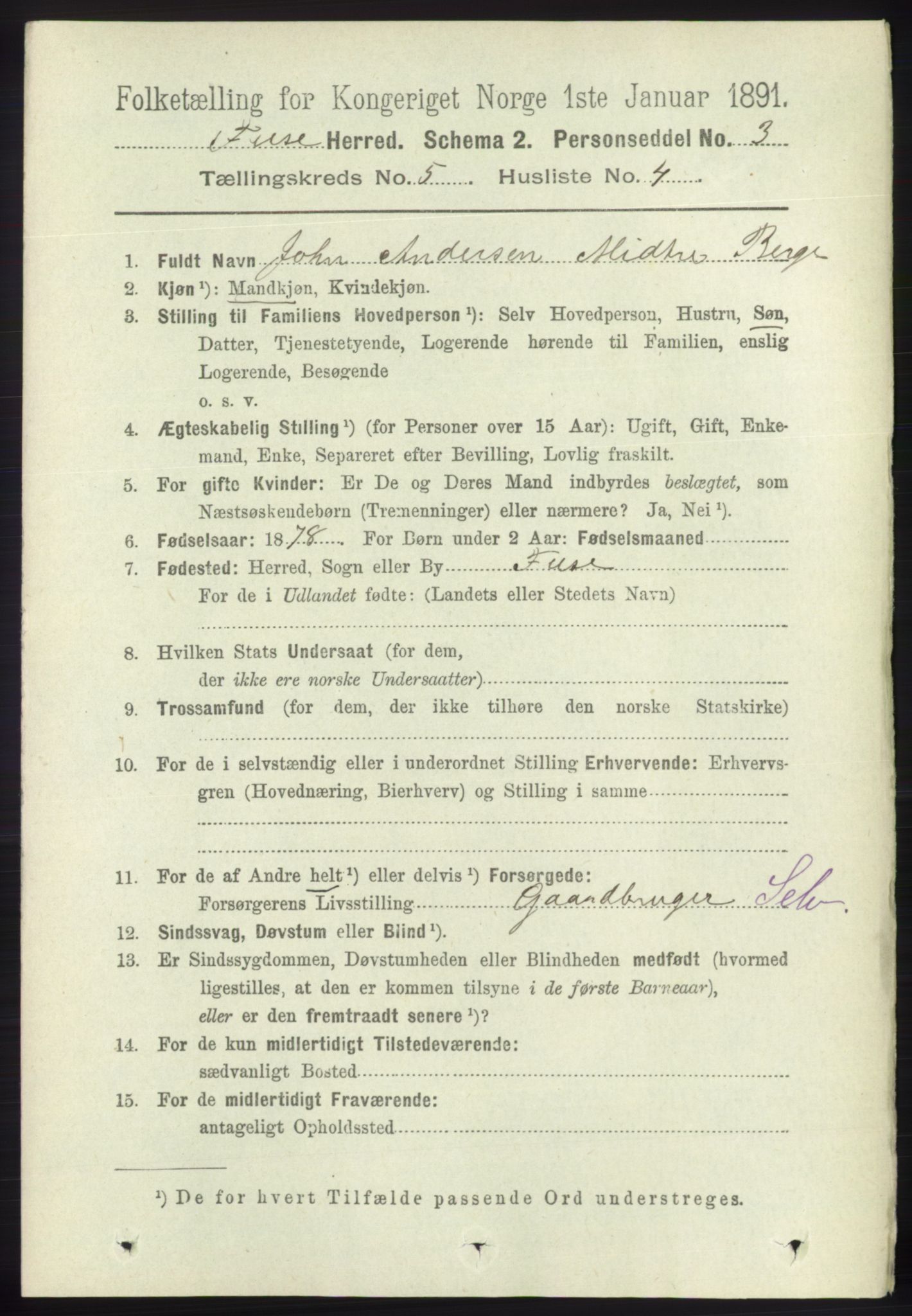 RA, 1891 census for 1241 Fusa, 1891, p. 909