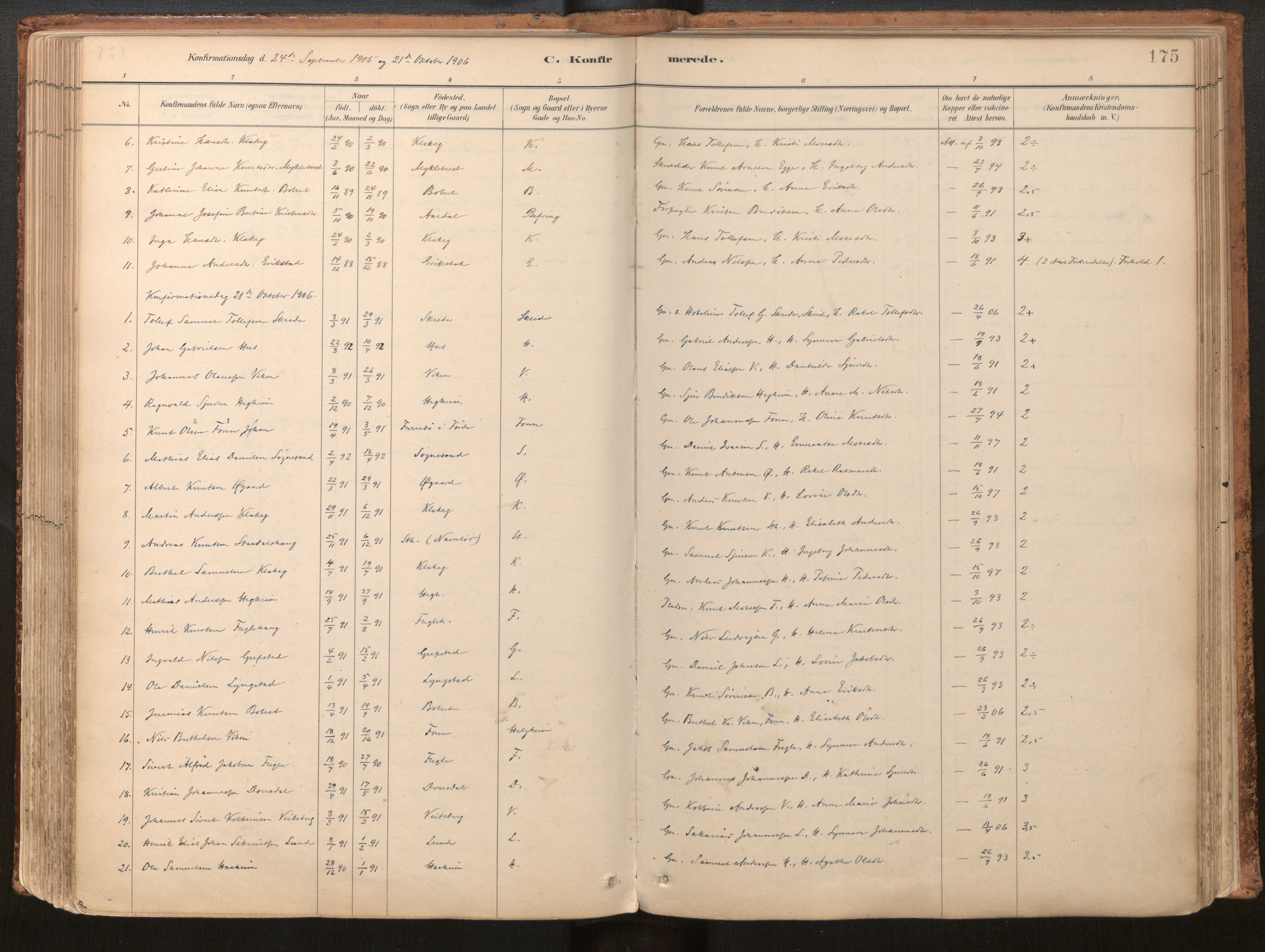 Jølster sokneprestembete, SAB/A-80701/H/Haa/Haac/L0001: Parish register (official) no. C 1, 1882-1928, p. 175