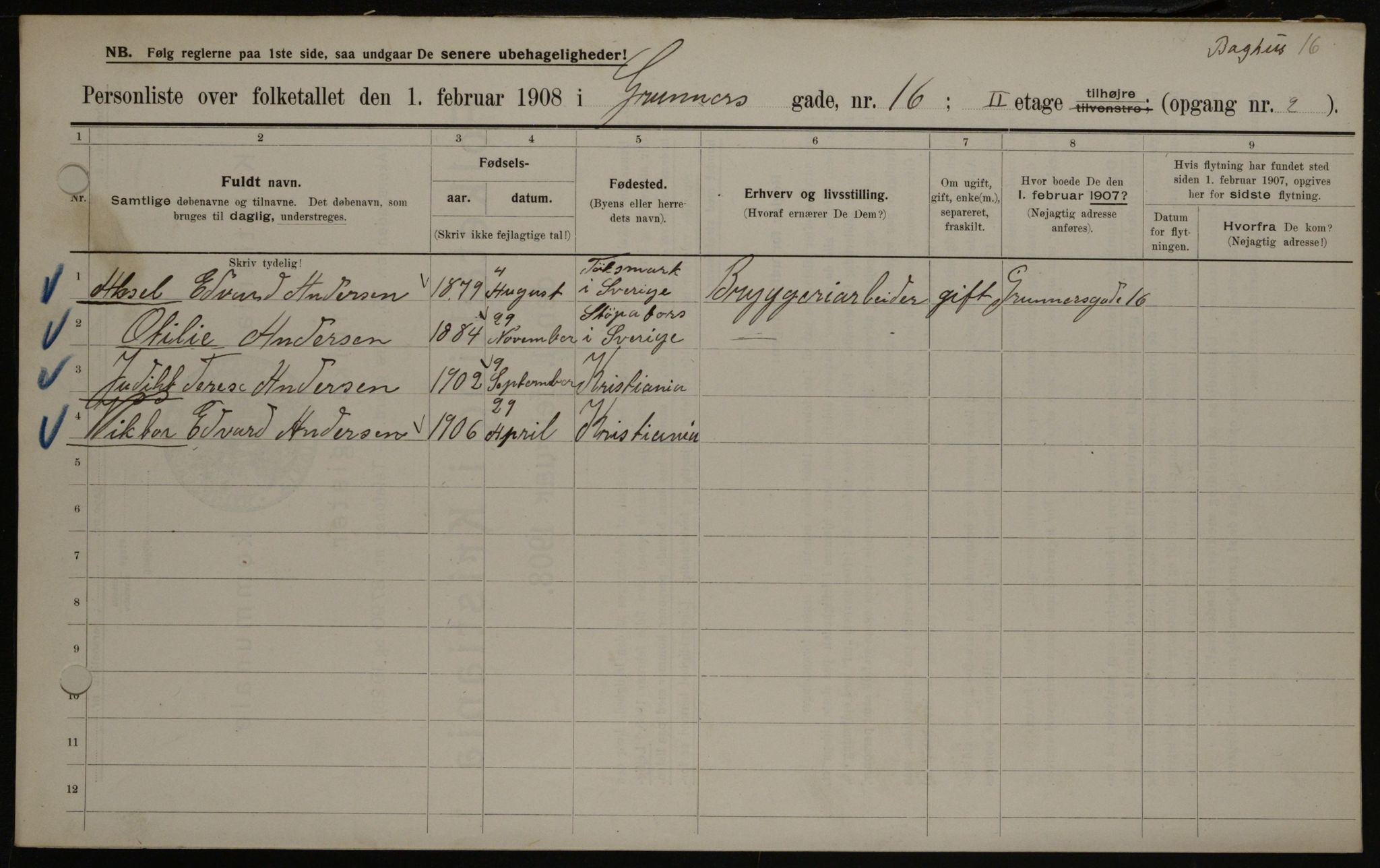 OBA, Municipal Census 1908 for Kristiania, 1908, p. 28040