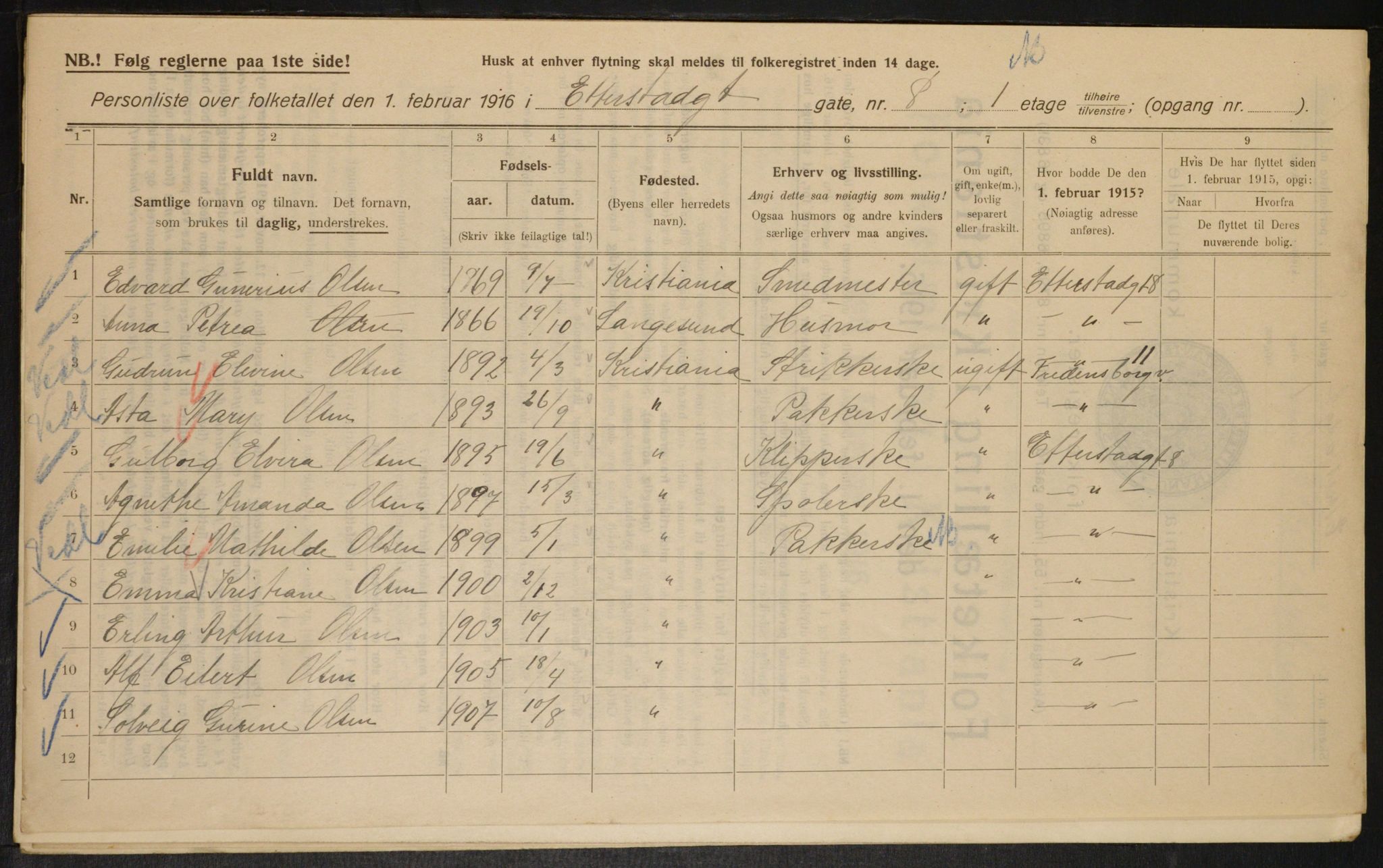 OBA, Municipal Census 1916 for Kristiania, 1916, p. 22736