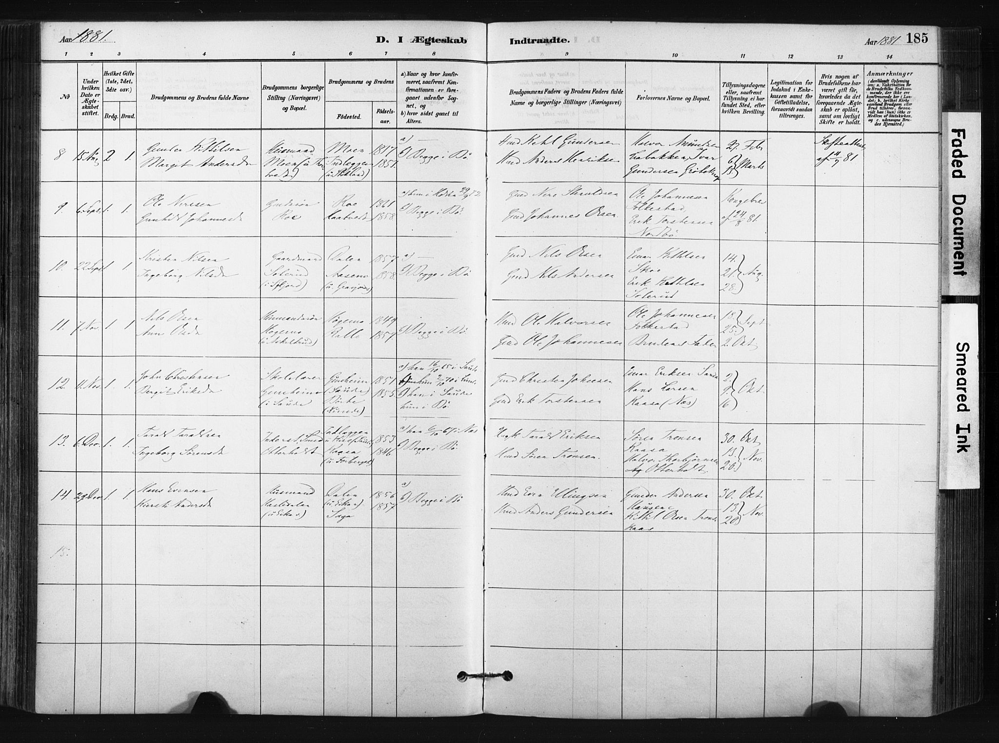 Bø kirkebøker, AV/SAKO-A-257/F/Fa/L0010: Parish register (official) no. 10, 1880-1892, p. 185