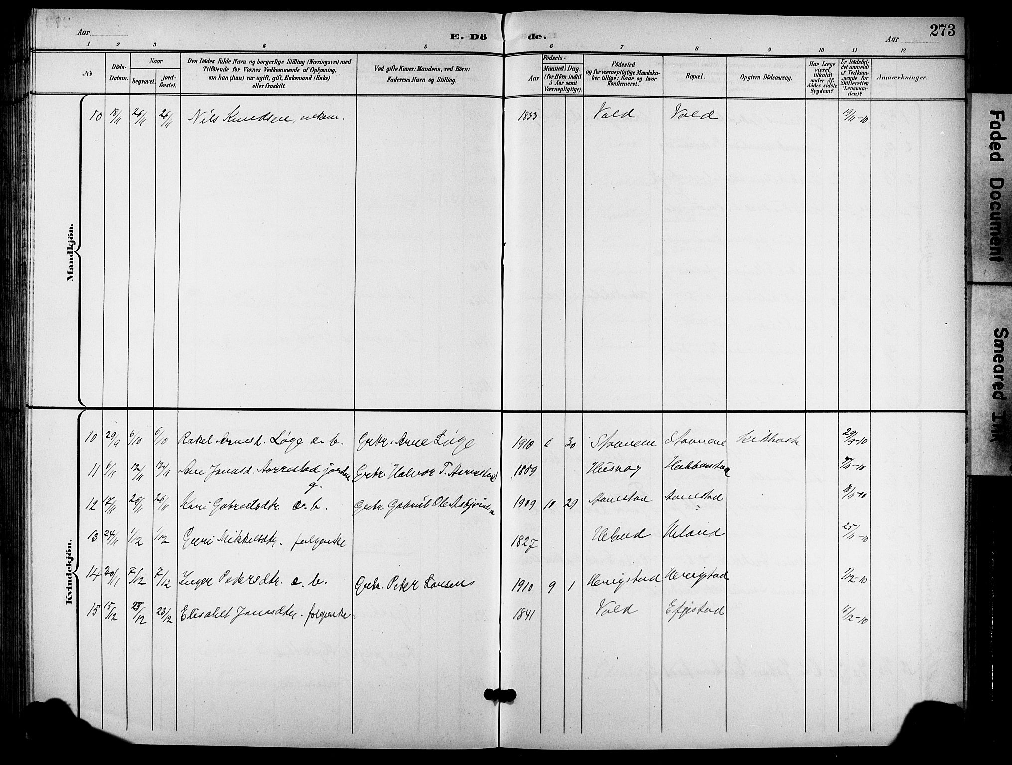 Hå sokneprestkontor, AV/SAST-A-101801/001/30BB/L0006: Parish register (copy) no. B 6, 1900-1924, p. 273