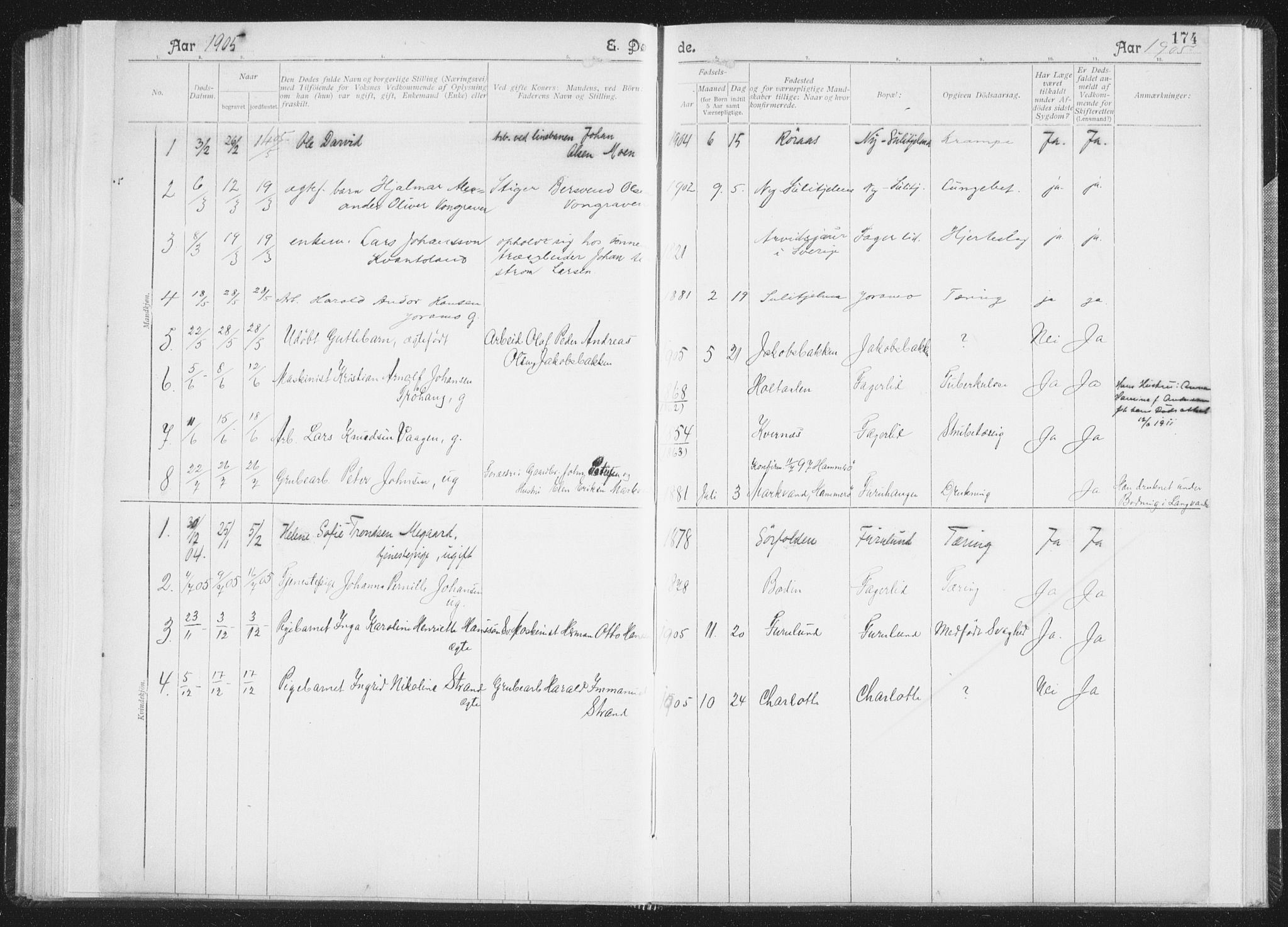 Ministerialprotokoller, klokkerbøker og fødselsregistre - Nordland, AV/SAT-A-1459/850/L0711: Curate's parish register no. 850B01, 1902-1915, p. 174