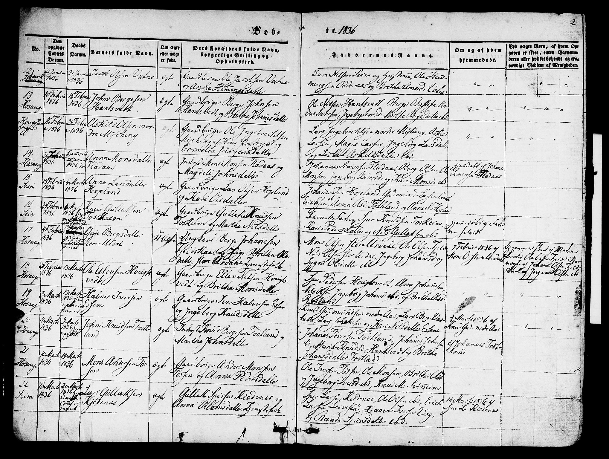 Hosanger sokneprestembete, AV/SAB-A-75801/H/Haa: Parish register (official) no. A 7, 1835-1848, p. 2