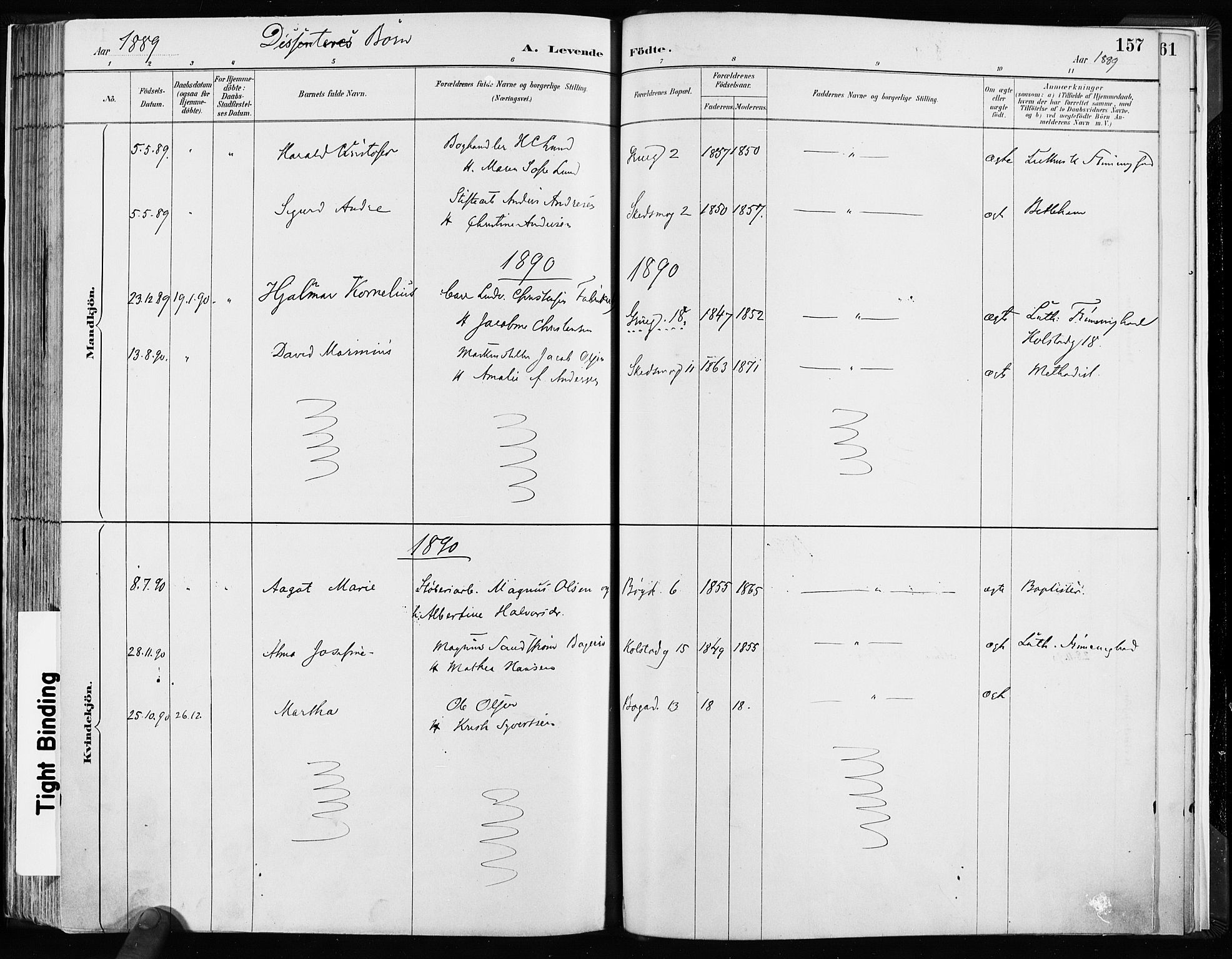 Kampen prestekontor Kirkebøker, SAO/A-10853/F/Fa/L0003: Parish register (official) no. I 3, 1886-1892, p. 157