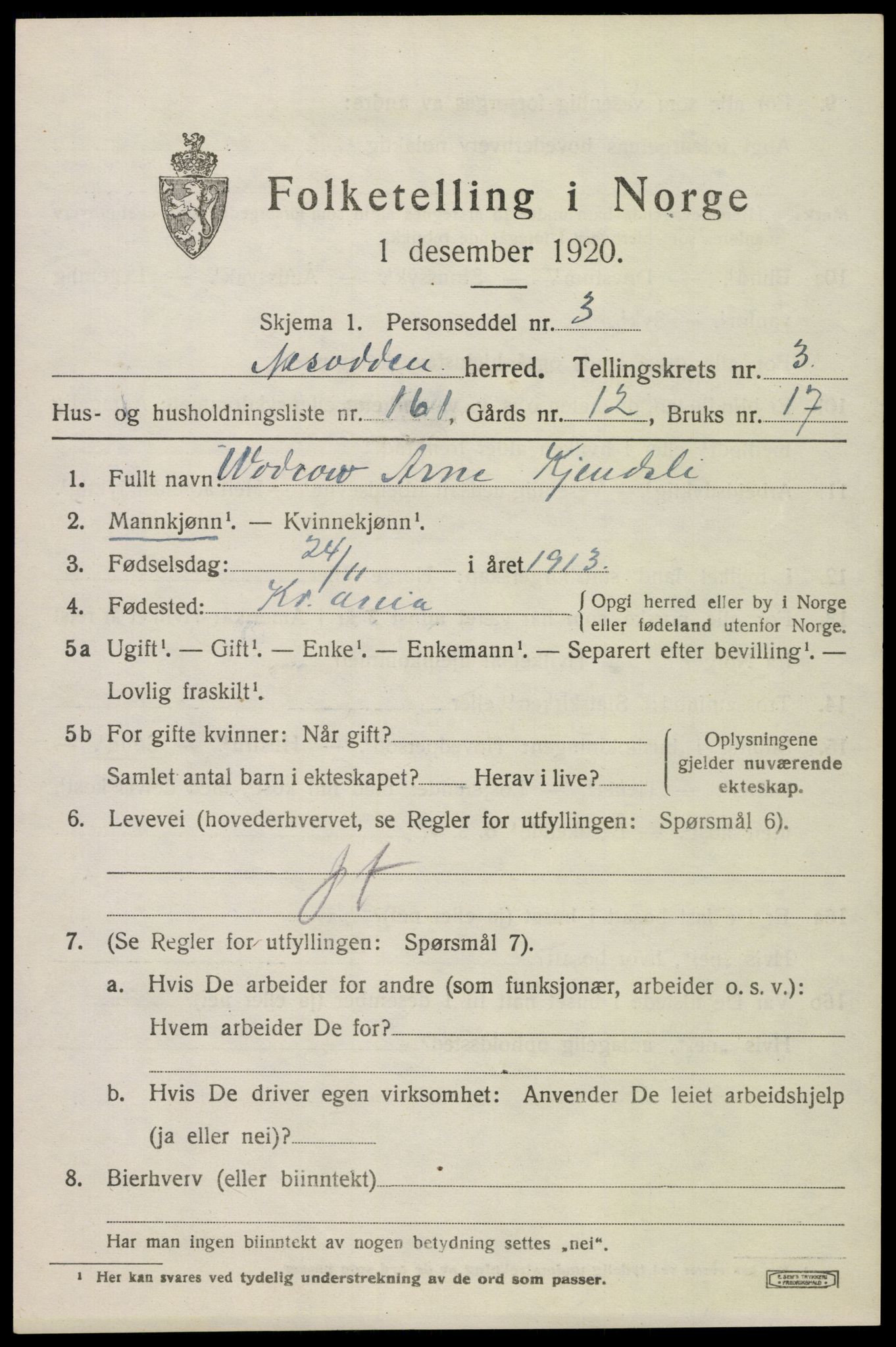 SAO, 1920 census for Nesodden, 1920, p. 4099