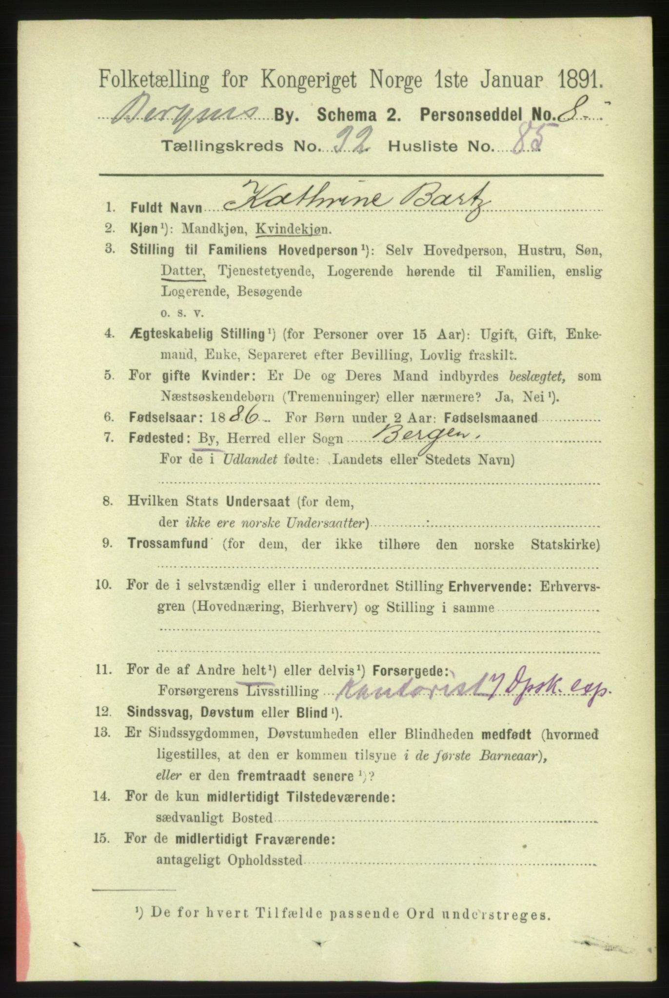 RA, 1891 Census for 1301 Bergen, 1891, p. 40908