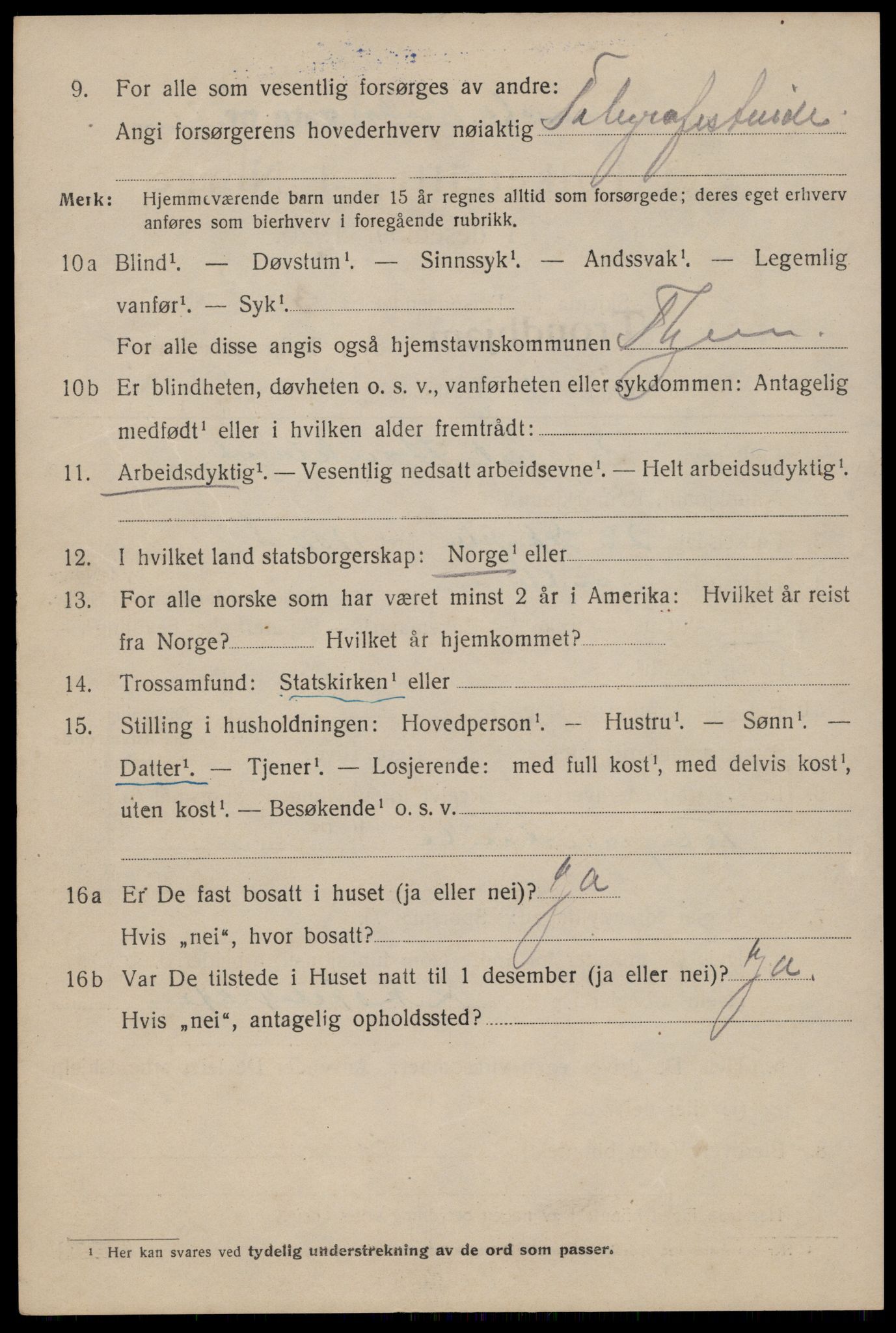 SAT, 1920 census for Trondheim, 1920, p. 129197