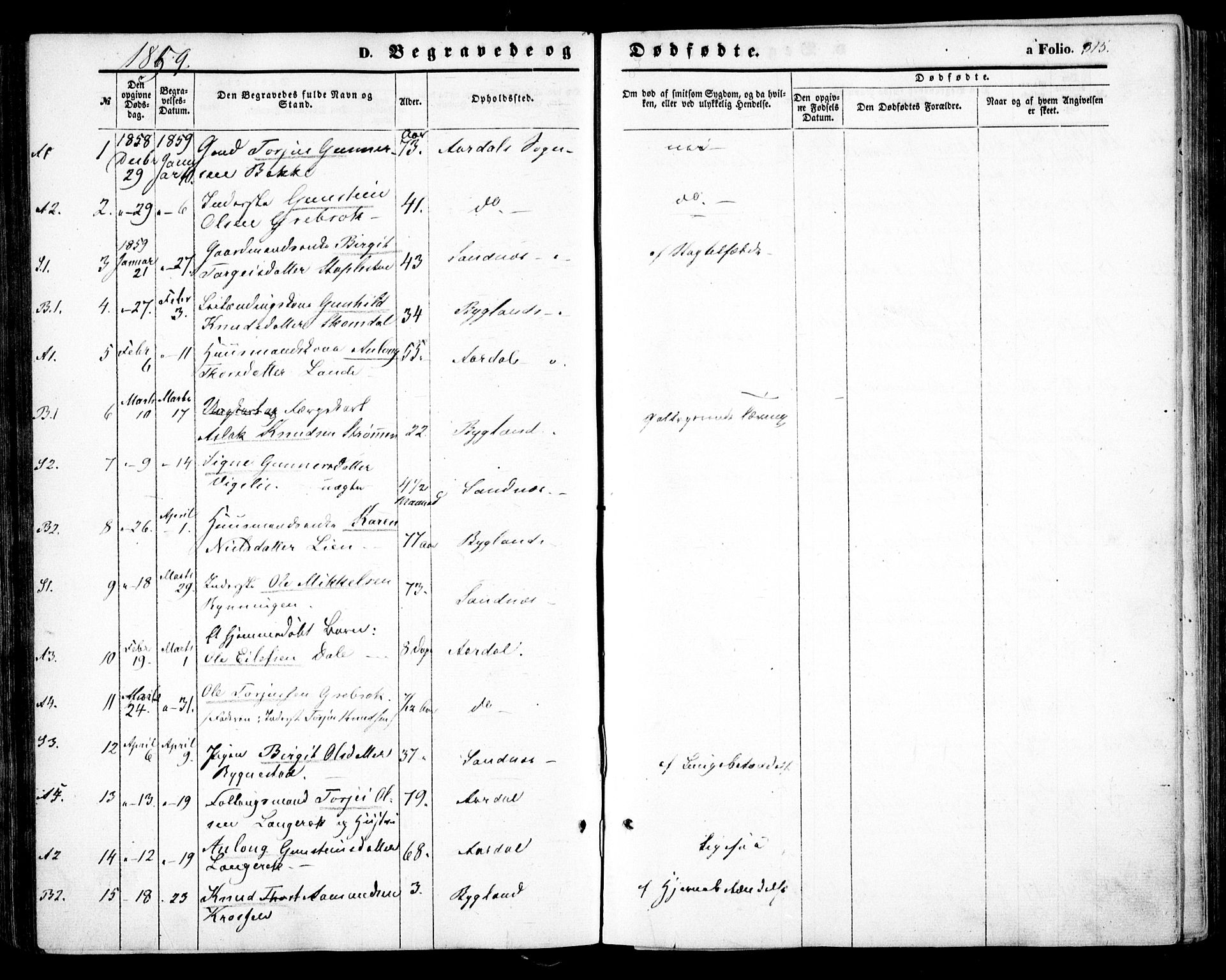 Bygland sokneprestkontor, SAK/1111-0006/F/Fa/Fab/L0005: Parish register (official) no. A 5, 1859-1873, p. 315