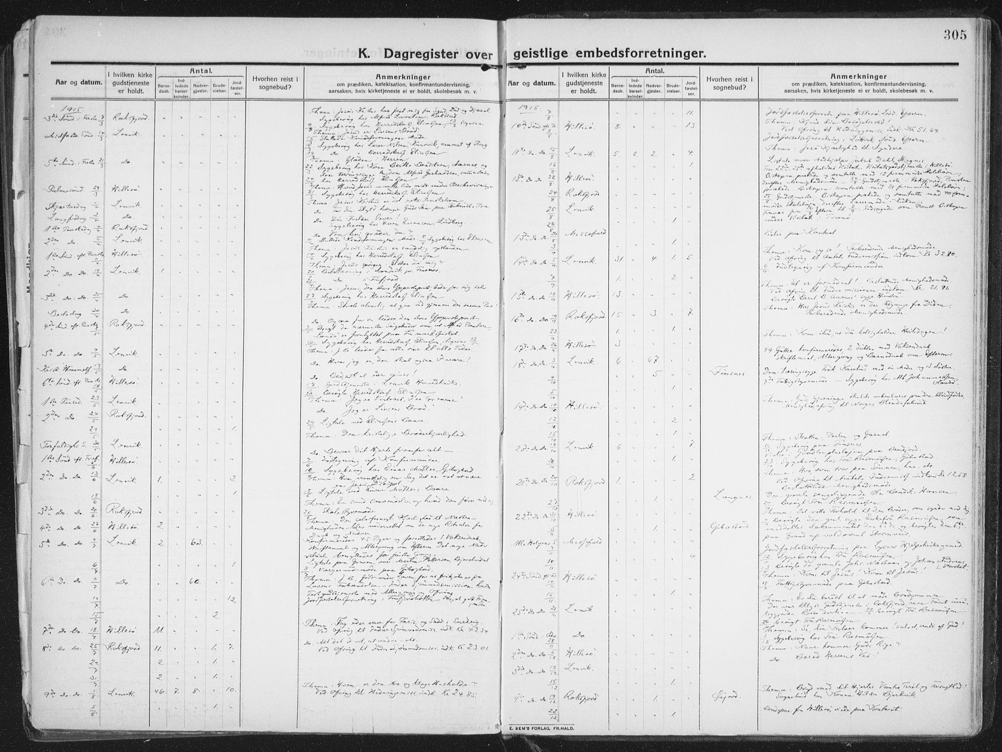 Lenvik sokneprestembete, AV/SATØ-S-1310/H/Ha/Haa/L0016kirke: Parish register (official) no. 16, 1910-1924, p. 305