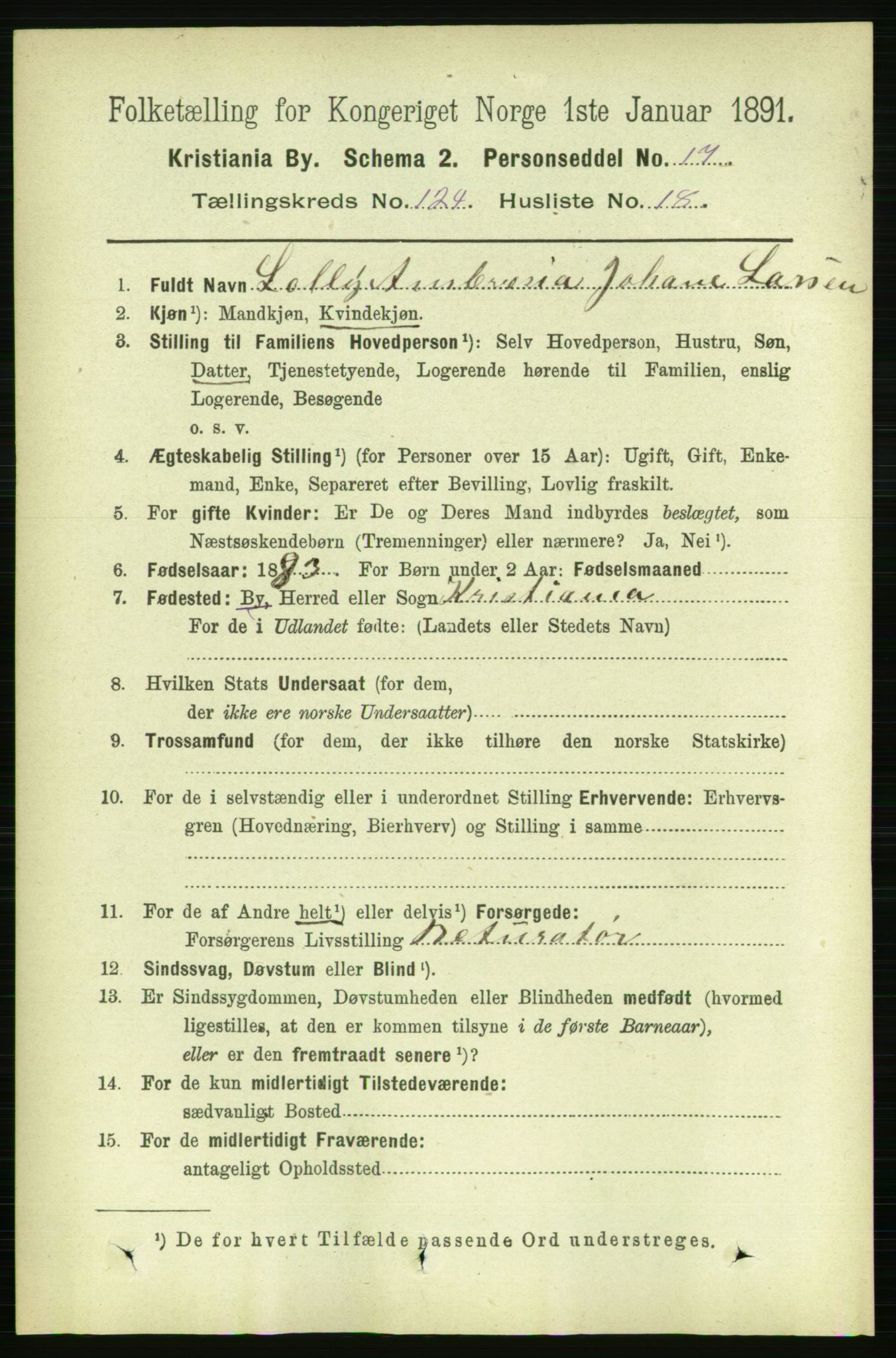 RA, 1891 census for 0301 Kristiania, 1891, p. 65598
