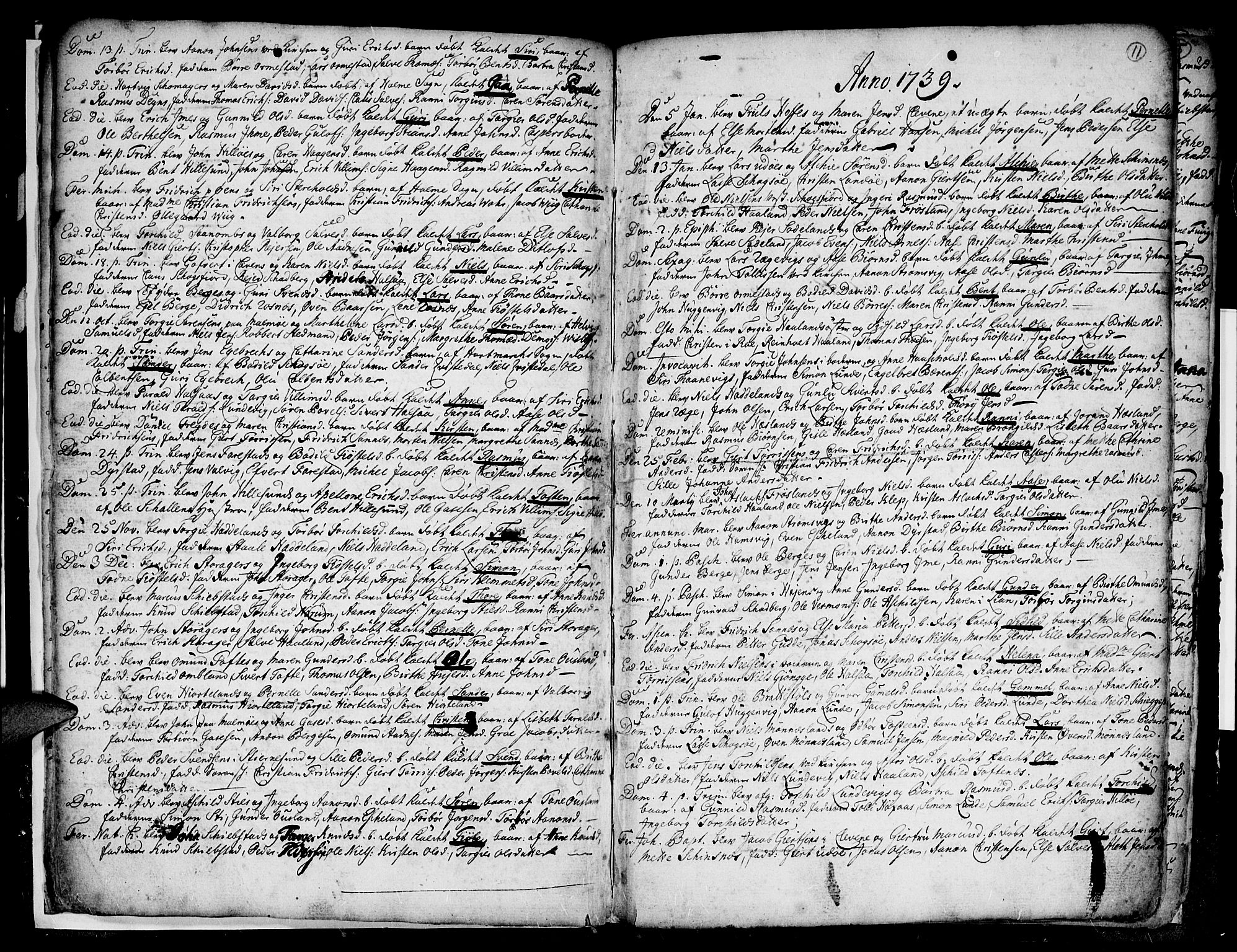 Mandal sokneprestkontor, SAK/1111-0030/F/Fa/Faa/L0001: Parish register (official) no. A 1, 1729-1748, p. 11