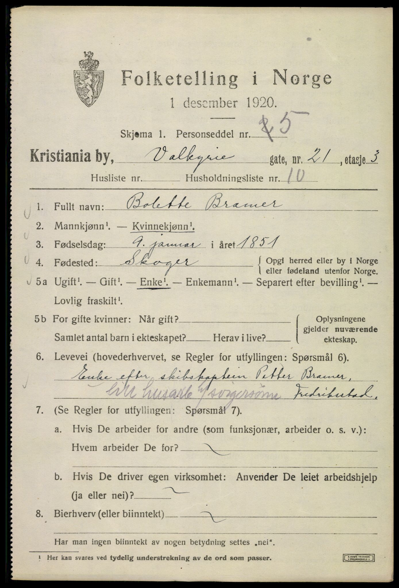 SAO, 1920 census for Kristiania, 1920, p. 628837