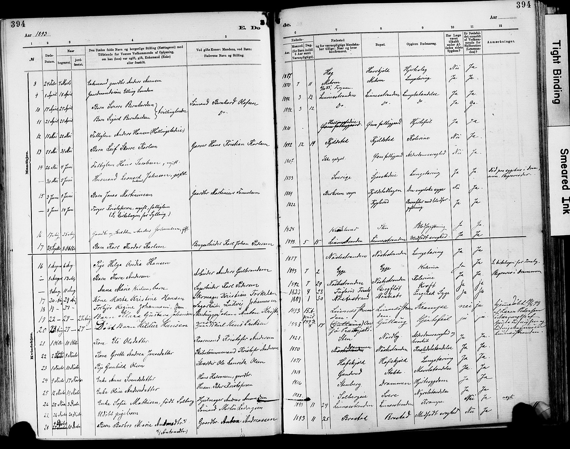 Lier kirkebøker, AV/SAKO-A-230/F/Fa/L0015: Parish register (official) no. I 15, 1883-1894, p. 394