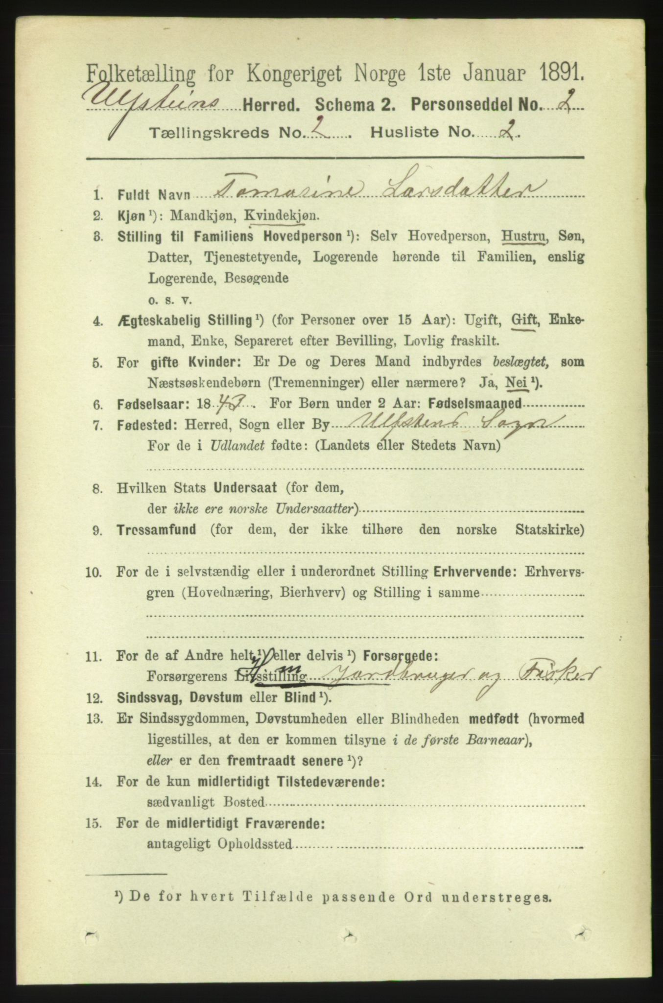 RA, 1891 census for 1516 Ulstein, 1891, p. 328