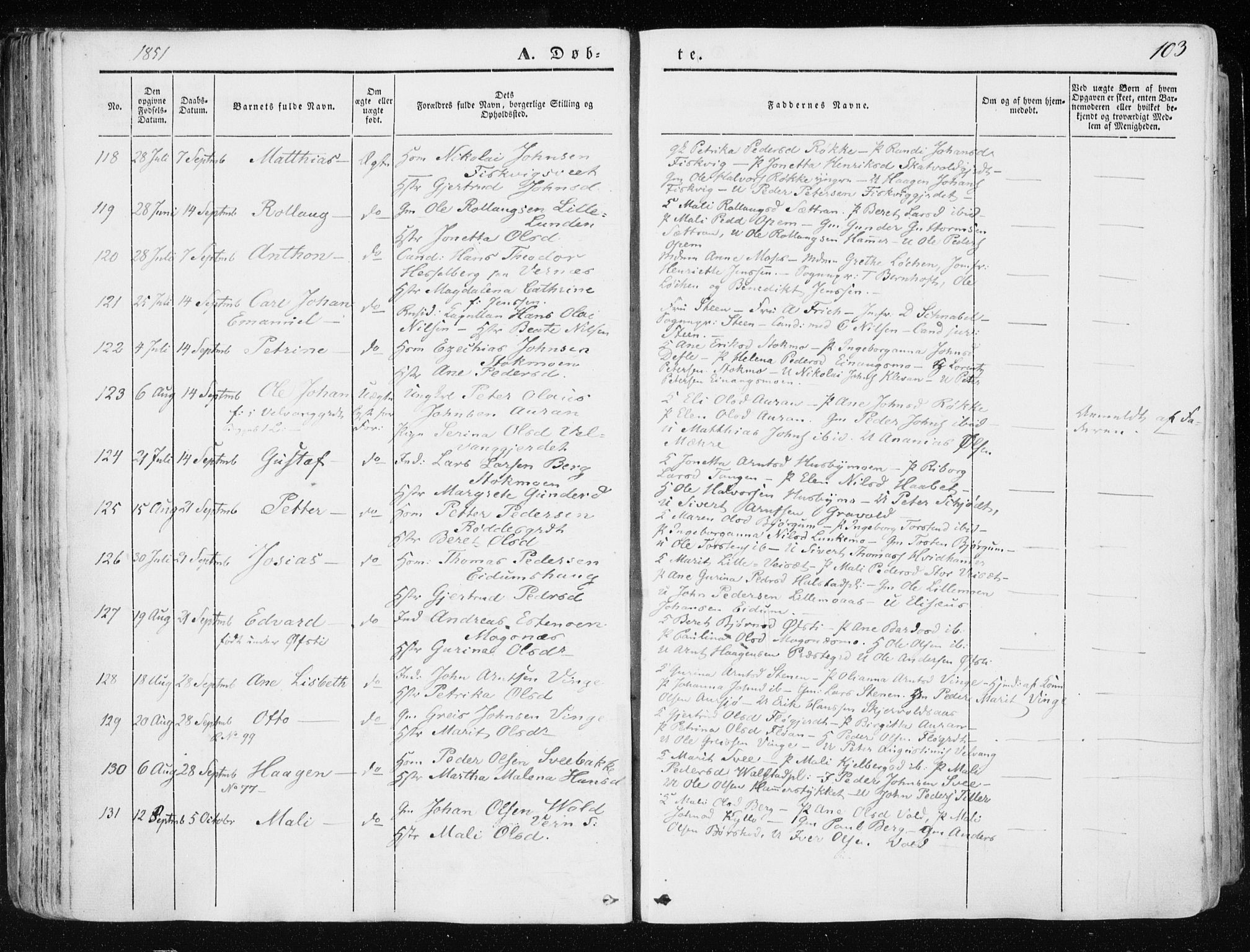 Ministerialprotokoller, klokkerbøker og fødselsregistre - Nord-Trøndelag, AV/SAT-A-1458/709/L0074: Parish register (official) no. 709A14, 1845-1858, p. 103