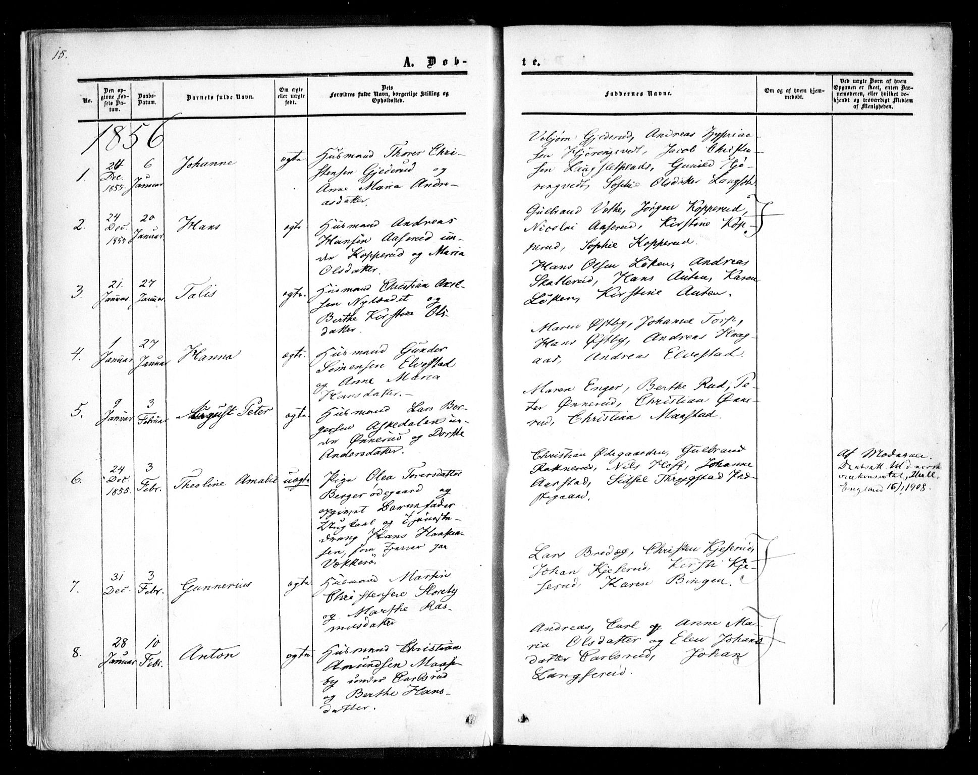 Trøgstad prestekontor Kirkebøker, AV/SAO-A-10925/F/Fa/L0008.a: Parish register (official) no. I 8A, 1855-1864, p. 15