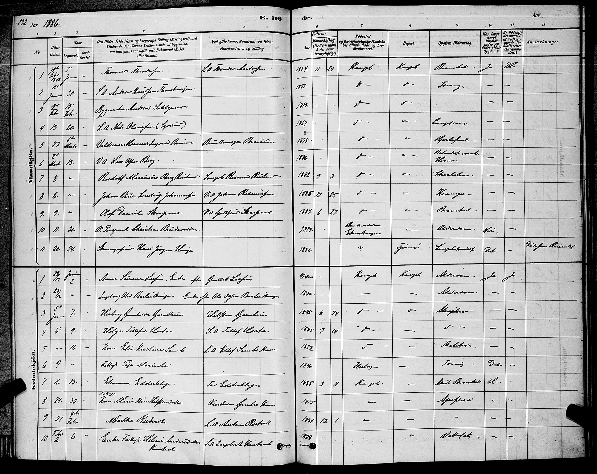Kongsberg kirkebøker, SAKO/A-22/G/Ga/L0005: Parish register (copy) no. 5, 1878-1889, p. 232