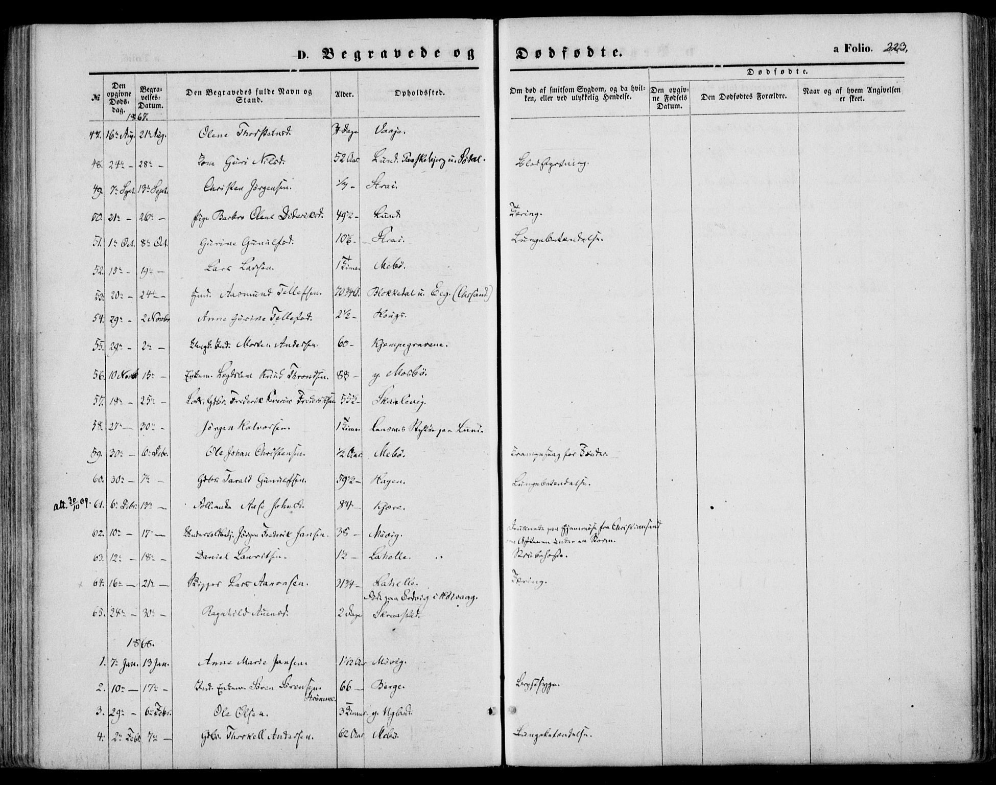 Oddernes sokneprestkontor, AV/SAK-1111-0033/F/Fa/Faa/L0008: Parish register (official) no. A 8, 1864-1880, p. 223