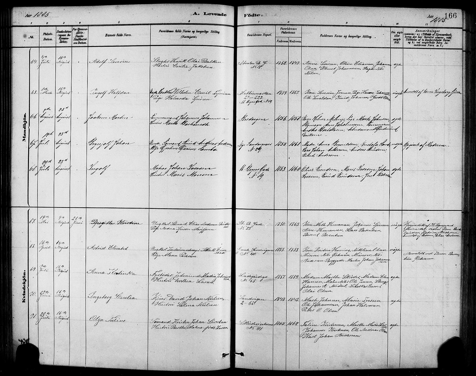 Sandviken Sokneprestembete, AV/SAB-A-77601/H/Hb/L0001: Parish register (copy) no. A 2, 1879-1892, p. 166