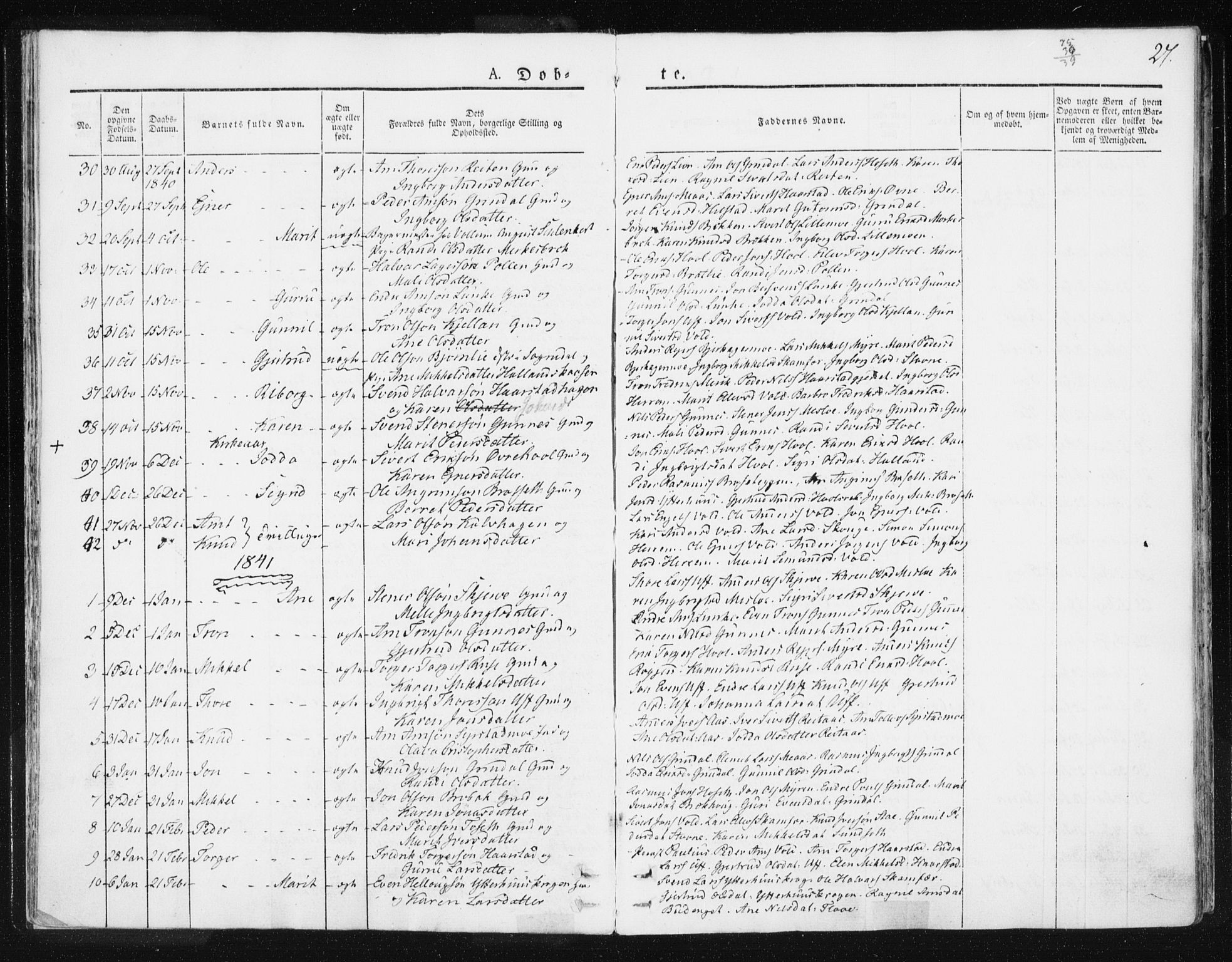 Ministerialprotokoller, klokkerbøker og fødselsregistre - Sør-Trøndelag, SAT/A-1456/674/L0869: Parish register (official) no. 674A01, 1829-1860, p. 27