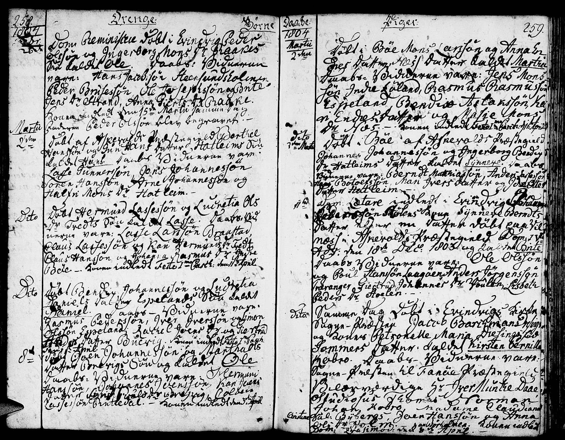 Gulen sokneprestembete, SAB/A-80201/H/Haa/Haaa/L0016: Parish register (official) no. A 16, 1798-1808, p. 258-259