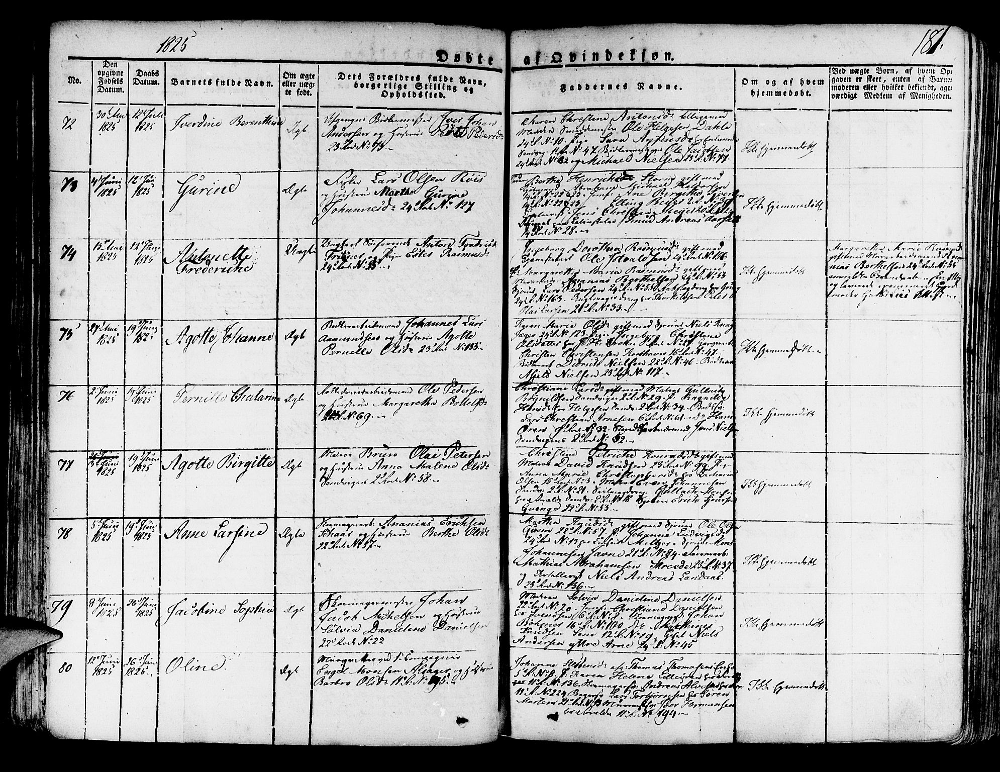 Korskirken sokneprestembete, AV/SAB-A-76101/H/Haa/L0014: Parish register (official) no. A 14, 1823-1835, p. 181